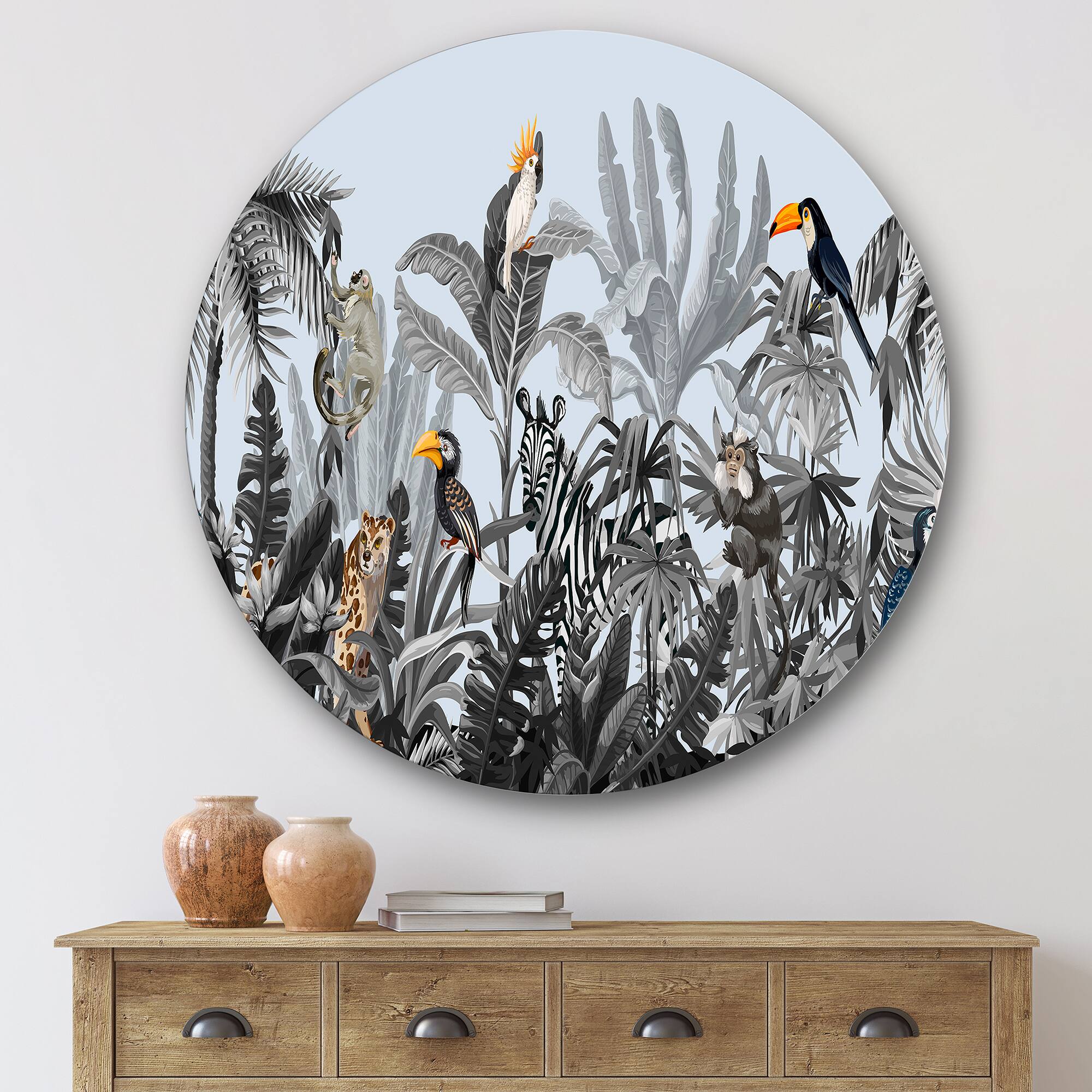 Designart - Chinoiserie With Birds and Peonies VIII - Farmhouse Metal Circle Wall Art