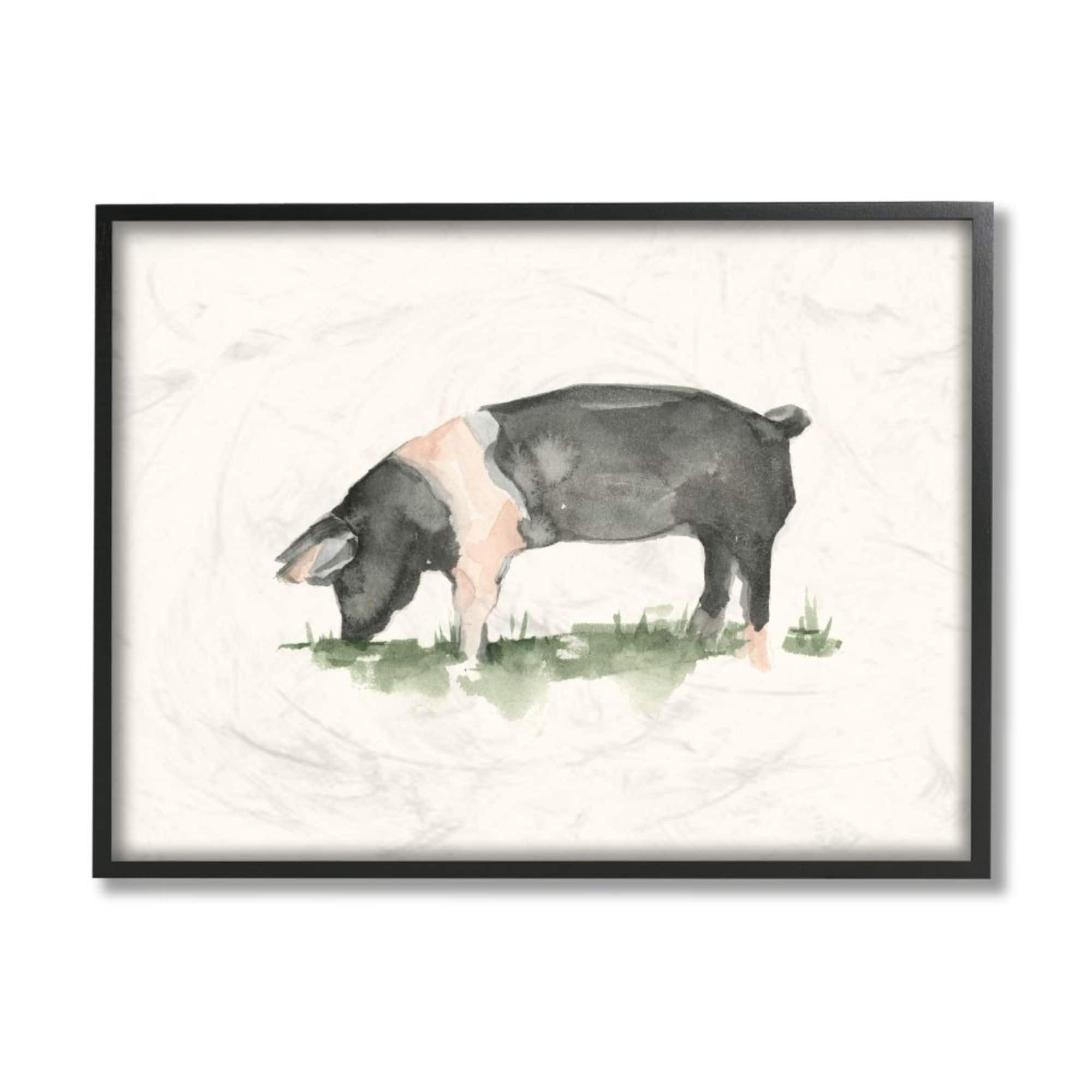 Stupell Industries Farm Pig Grazing in Field Wall Art in Black Frame
