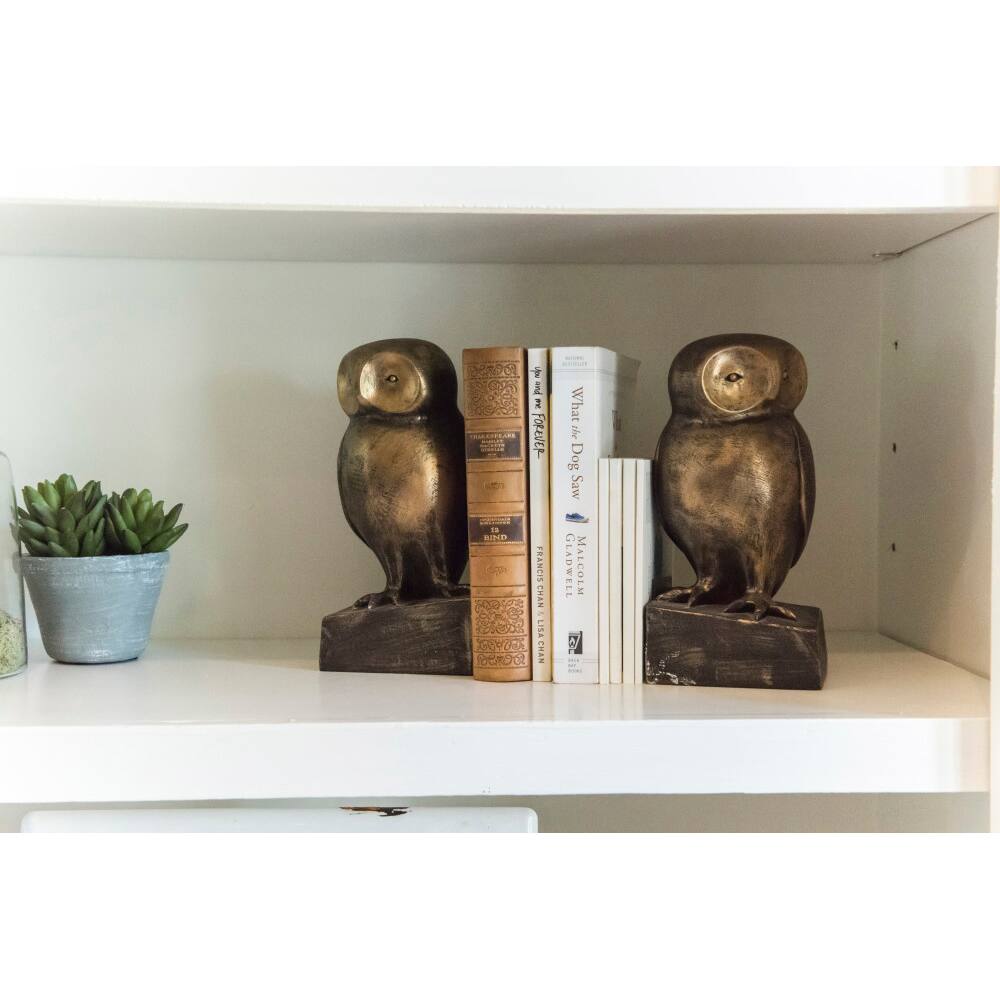 Hello Honey® 9" Bronze Finish Resin Owl-Shaped Bookends Set