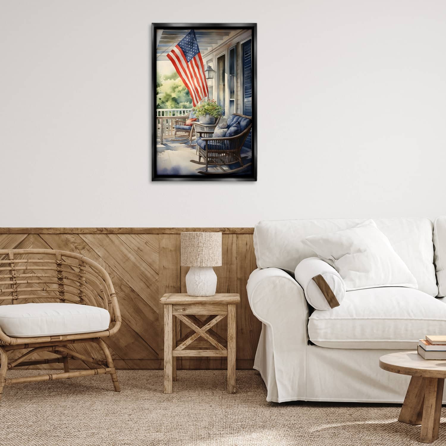 Stupell Industries Porch with American Flag Floater Framed Art