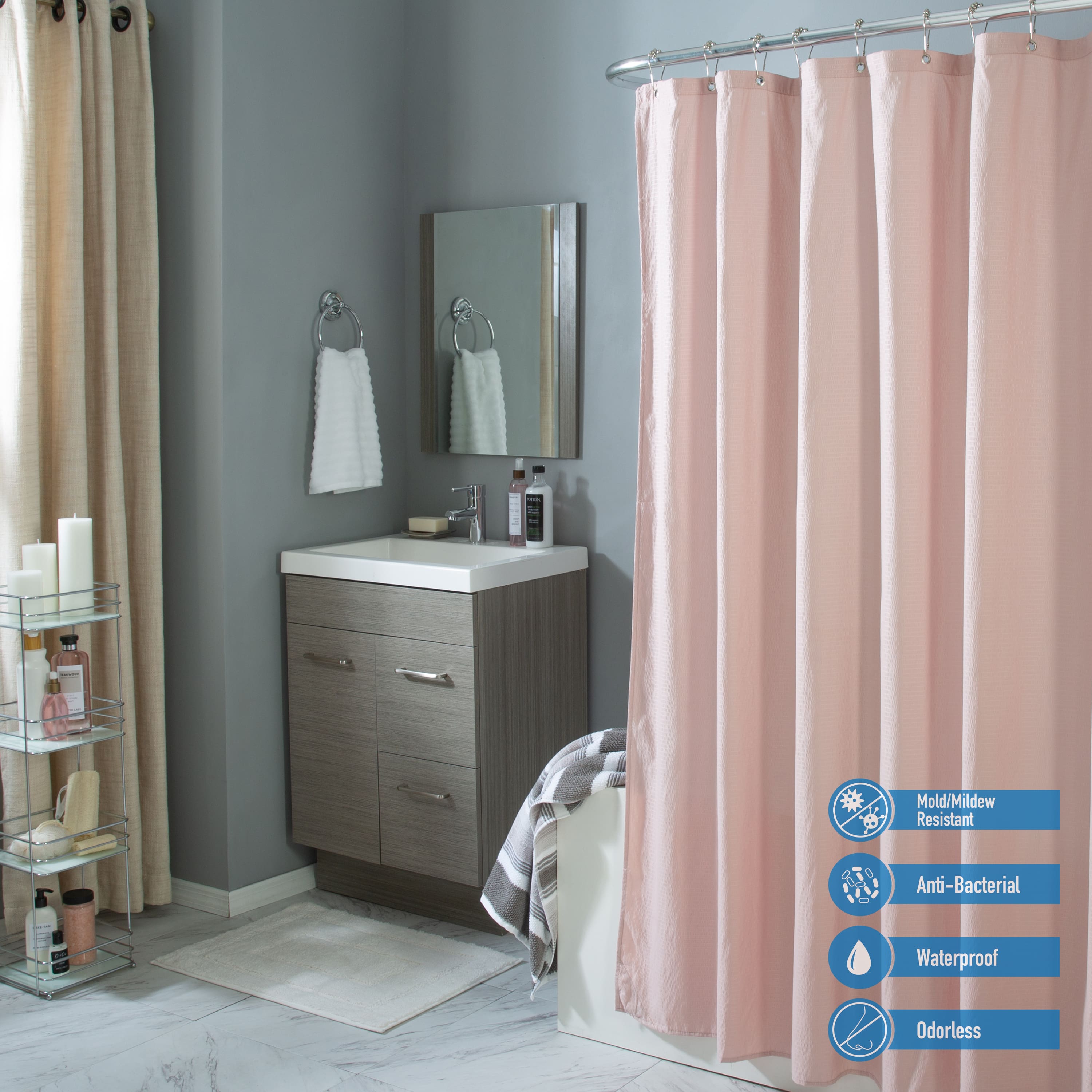 Bath Bliss Microfiber Soft Touch Dash Design Shower Curtain Liner