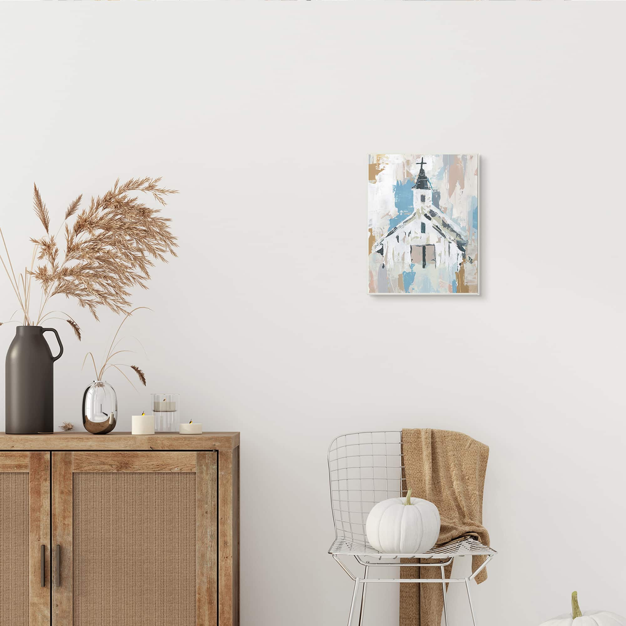 Stupell Industries Distressed Country Church House Abstract Pattern Wood Wall Plaque