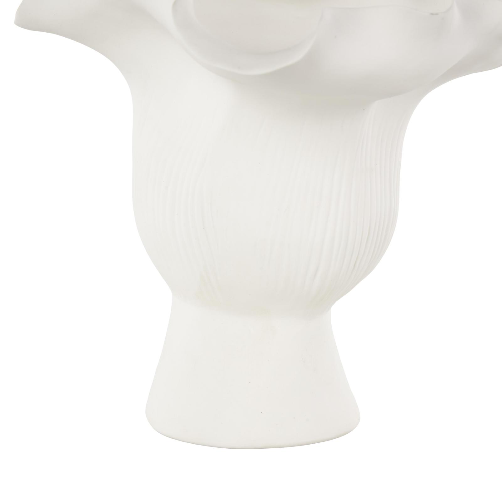 9.75" White Ceramic Abstract Floral Vase with Linear Grooves