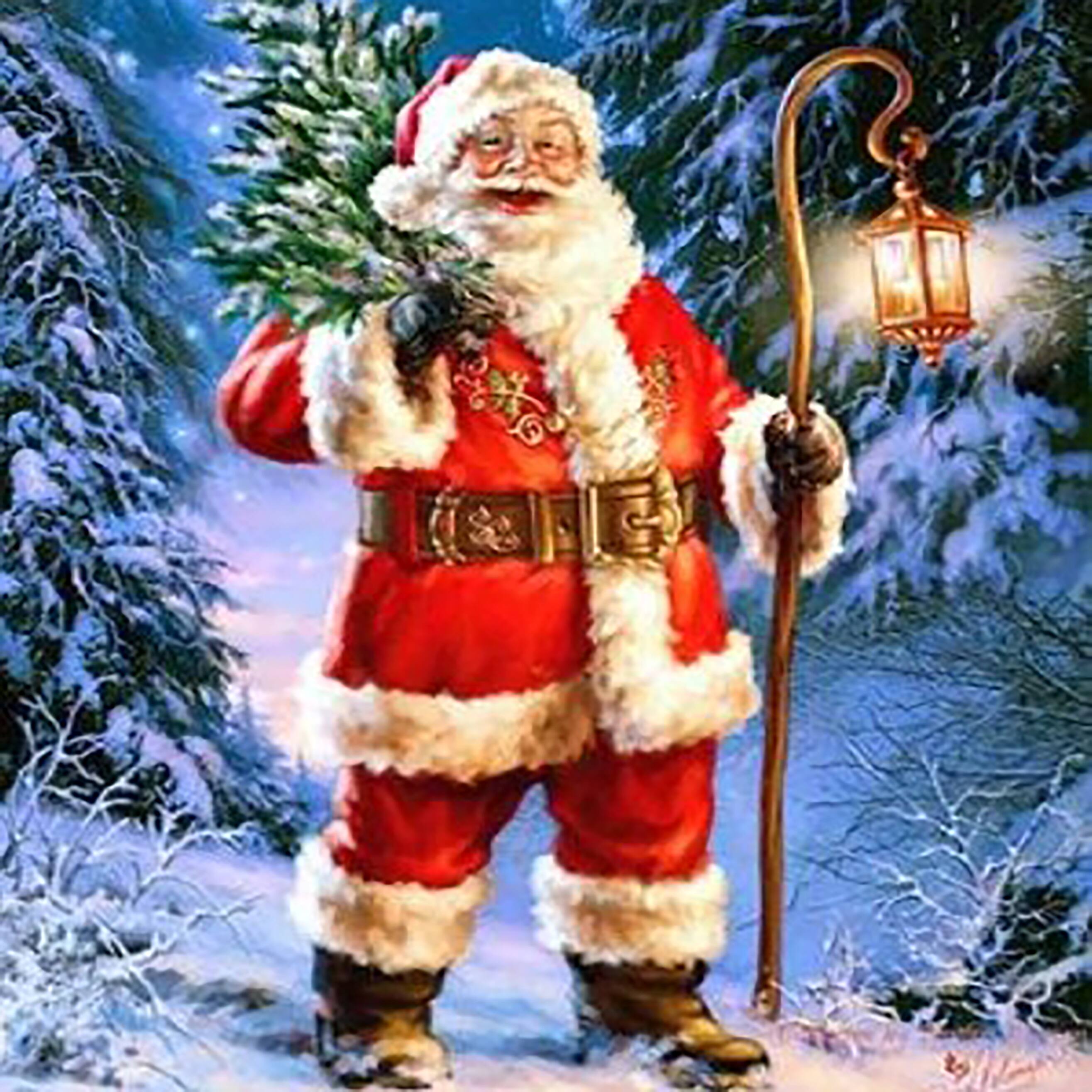 Sparkly Selections Santa Getting A Christmas Tree Diamond Painting Kit, Square Diamonds