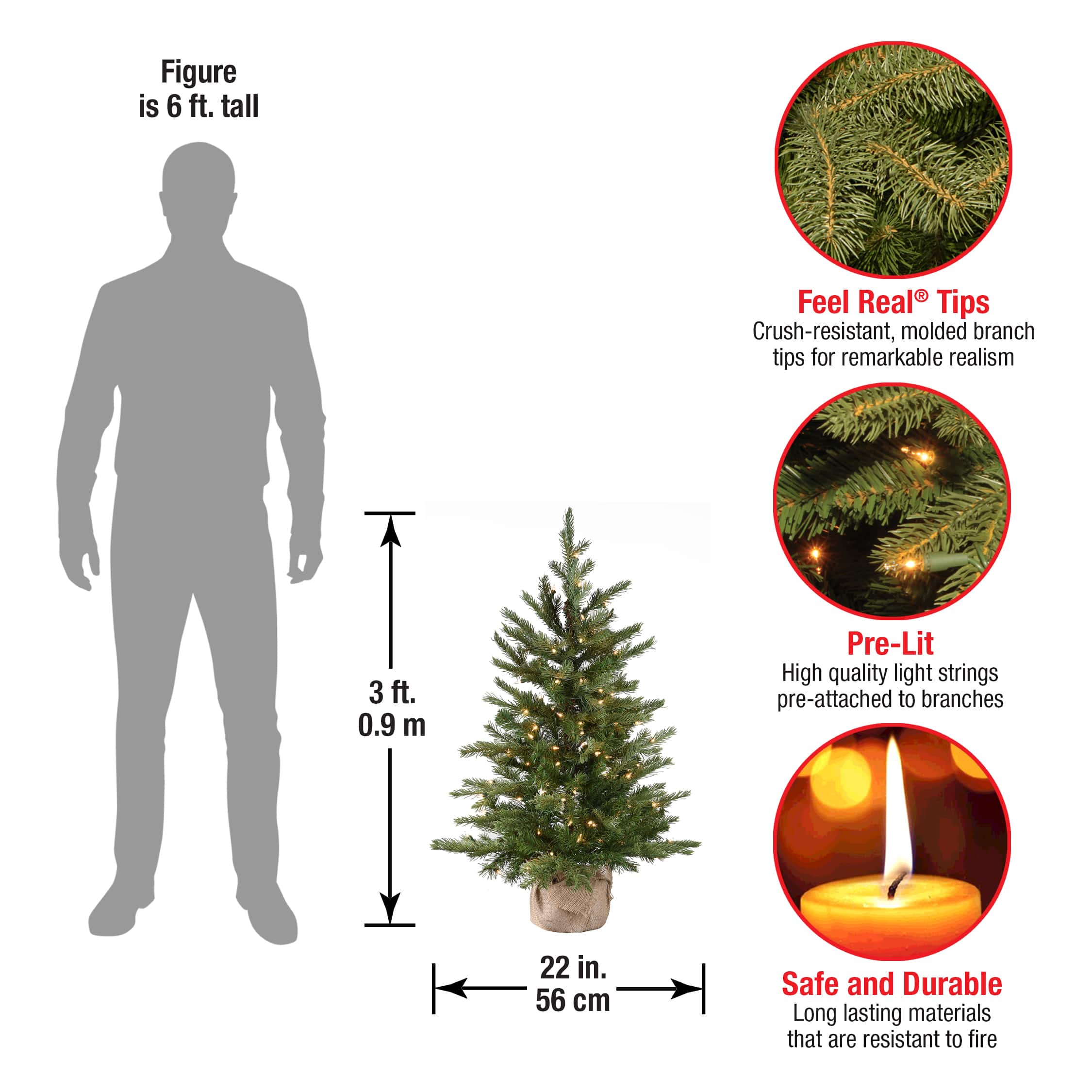 3ft. Pre-Lit Feel Real® Nordic Spruce Artificial Christmas Tree in Burlap Base, Clear Lights