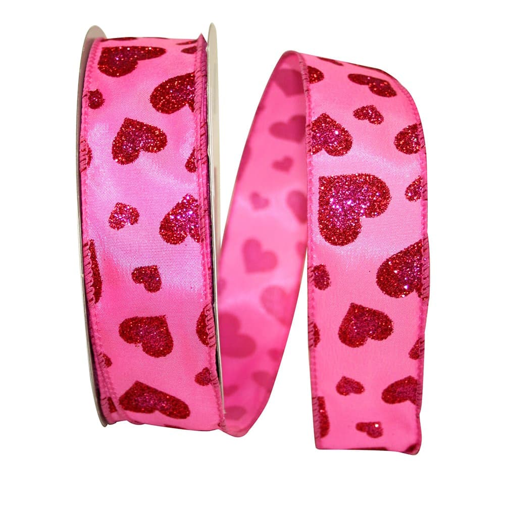 JAM Paper 1.5" x 20yd. Wired Glitter Hearts Ribbon