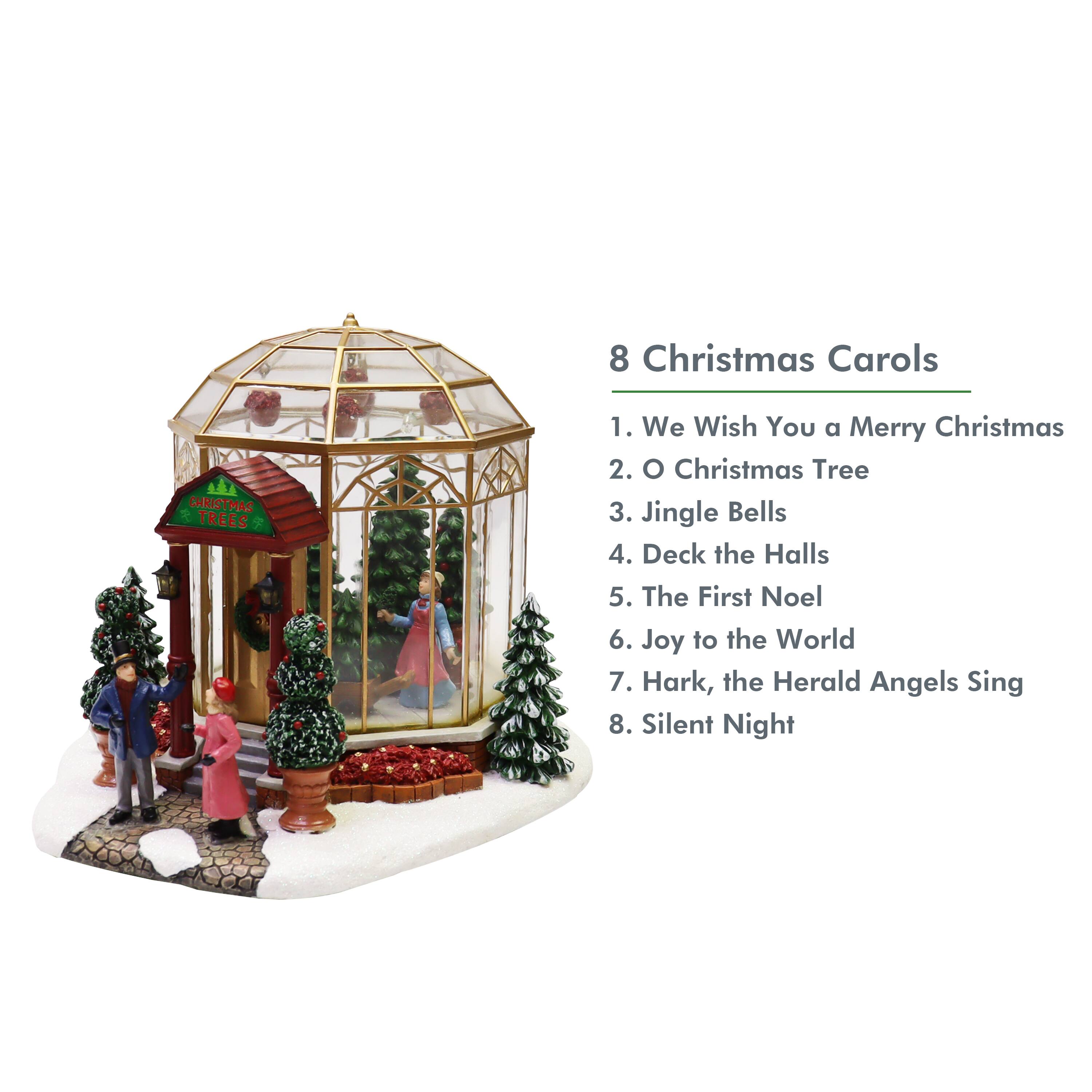 7.5" LED Lights & Music Christmas Village Tree Shop