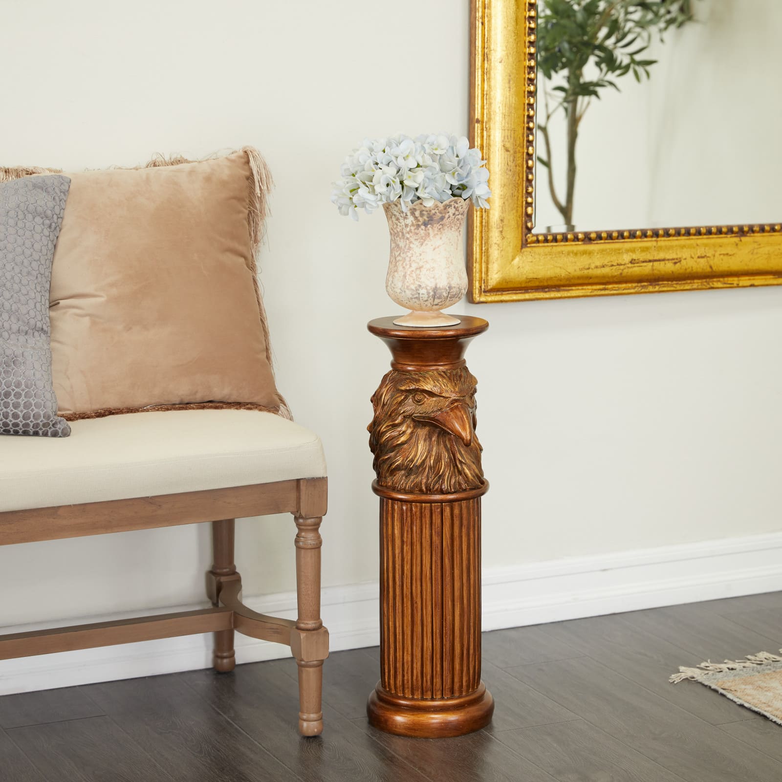 Bronze Polystone Traditional Pedestal Table, 24" x 7" x 9"