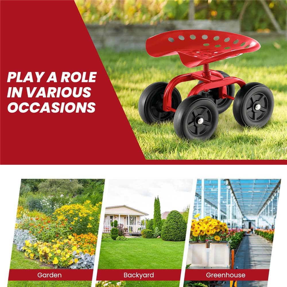 Costway Rolling Garden Cart Heavy Duty Height Adjustable Swivel Work Seat