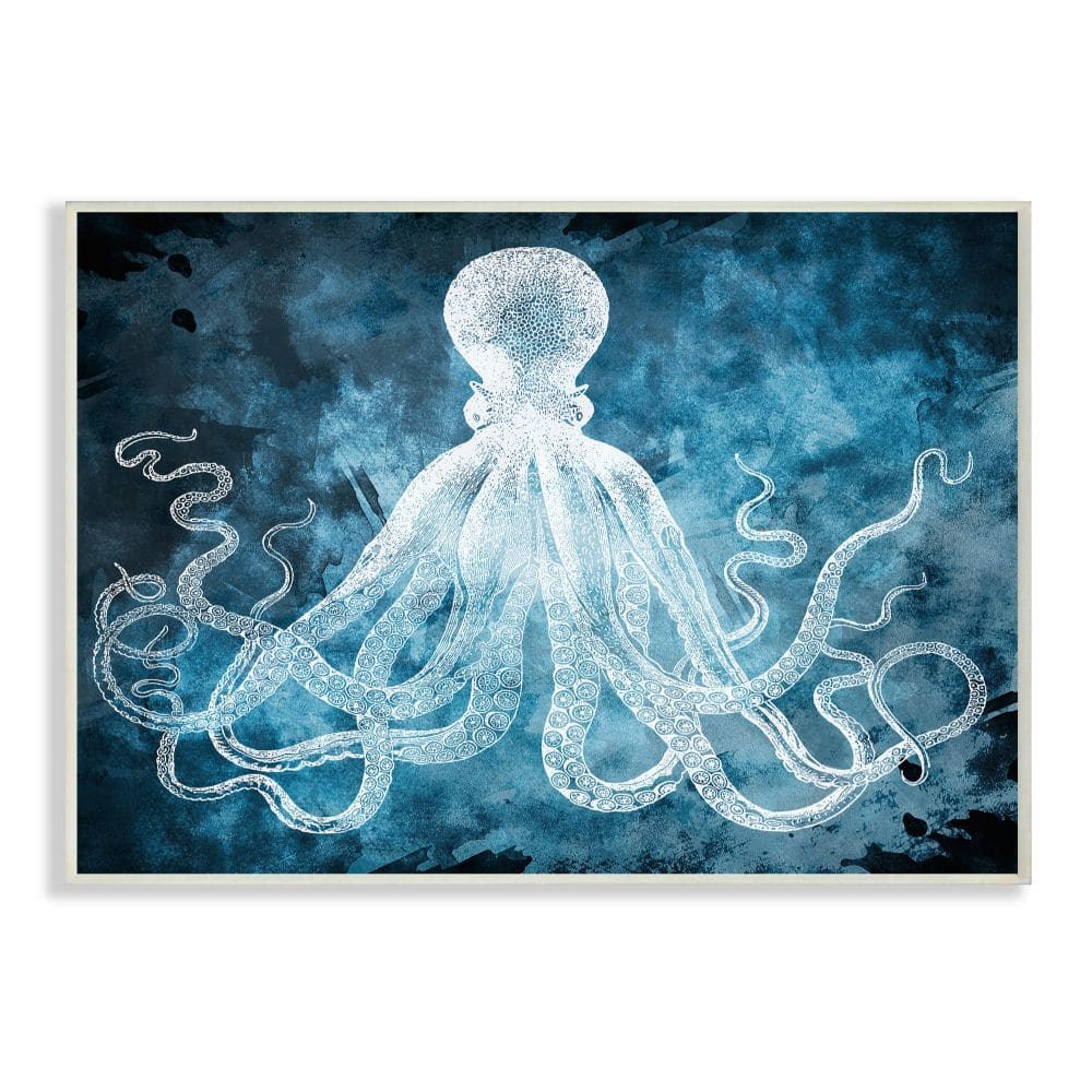 Stupell Industries Underwater Octopus Tentacles Blue White Nautical Design Wood Wall Plaque