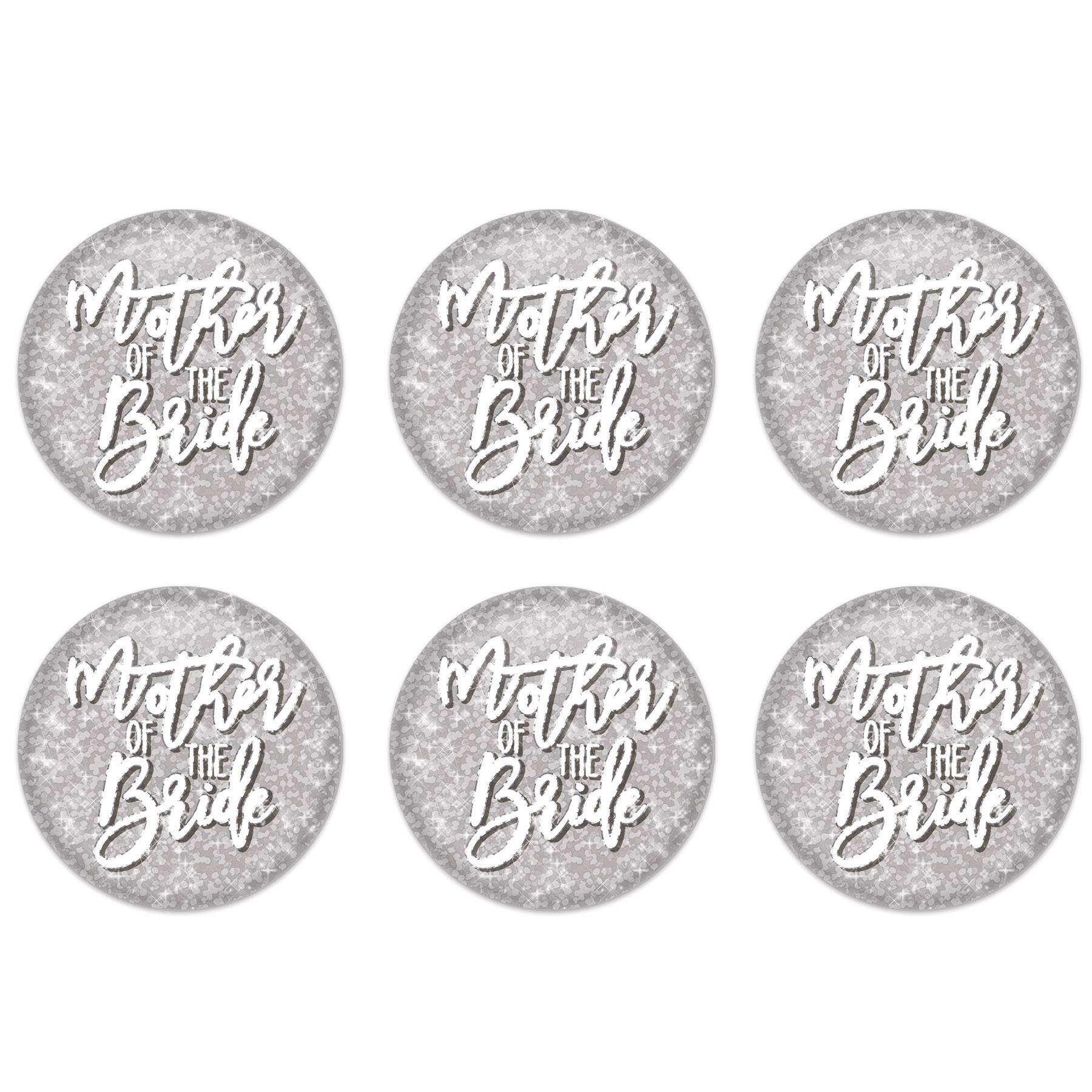 Beistle 2" Silver Sparkle Mother of the Bride Buttons, 6ct.