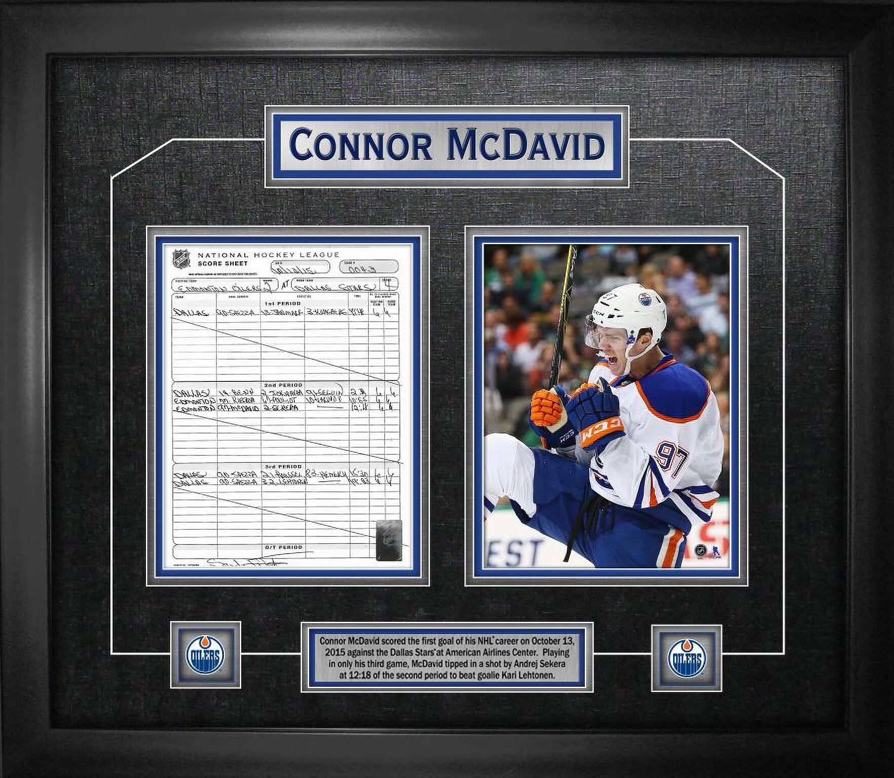Connor McDavid Edmonton Oilers Framed First Goal Scoresheet Collage 28.5" x 24.5"