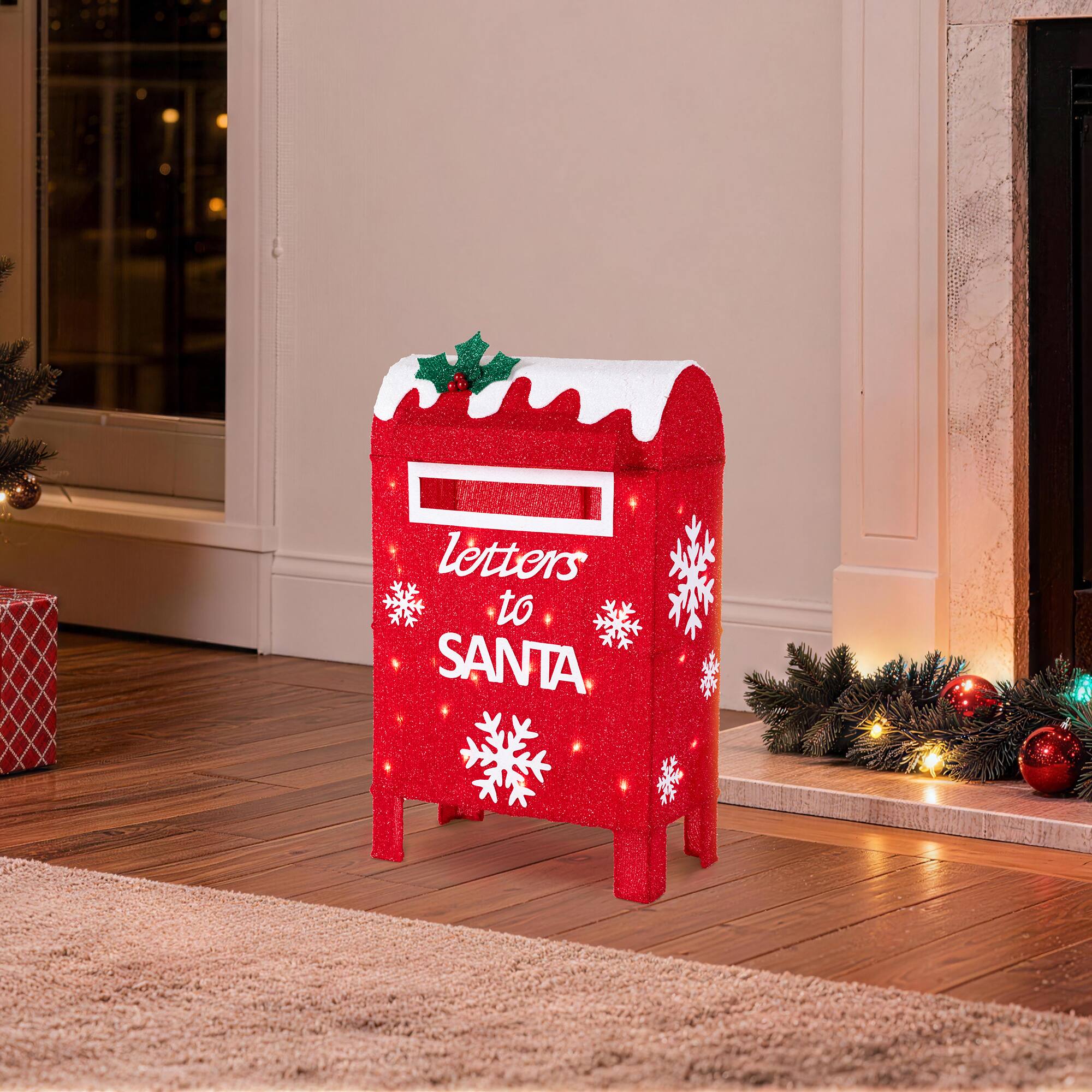 Glitzhome® 28" Christmas 3D Fabric Mailbox with 30 Warm White LED Lights