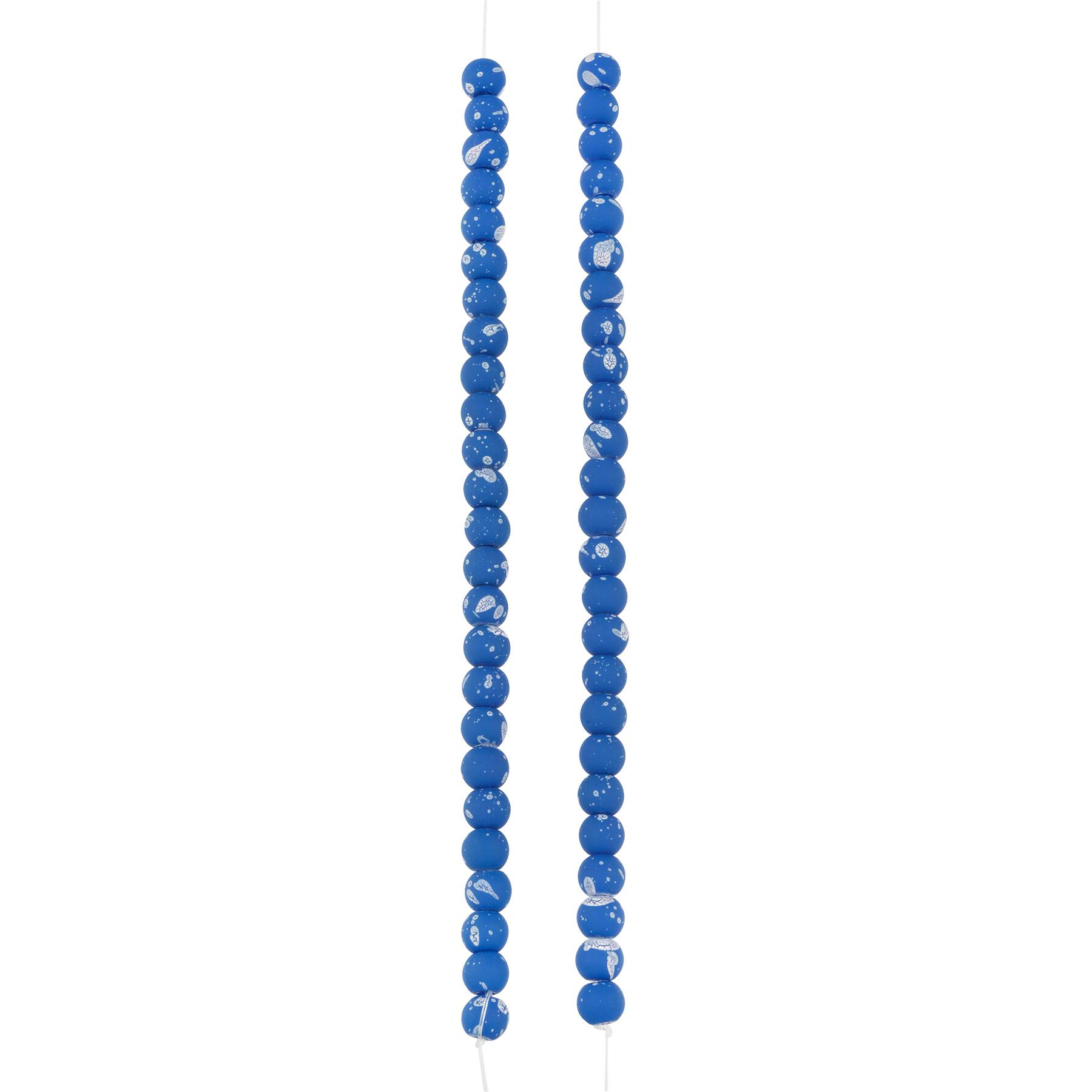 12 Pack: Blue & White Matte Glass Round Beads, 7mm by Bead Landing™