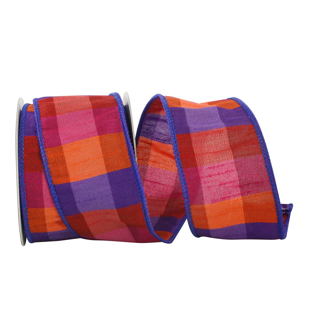 JAM Paper 2.5" x 10yd. Multicolor Dupioni Checkered Wired Edge Ribbon