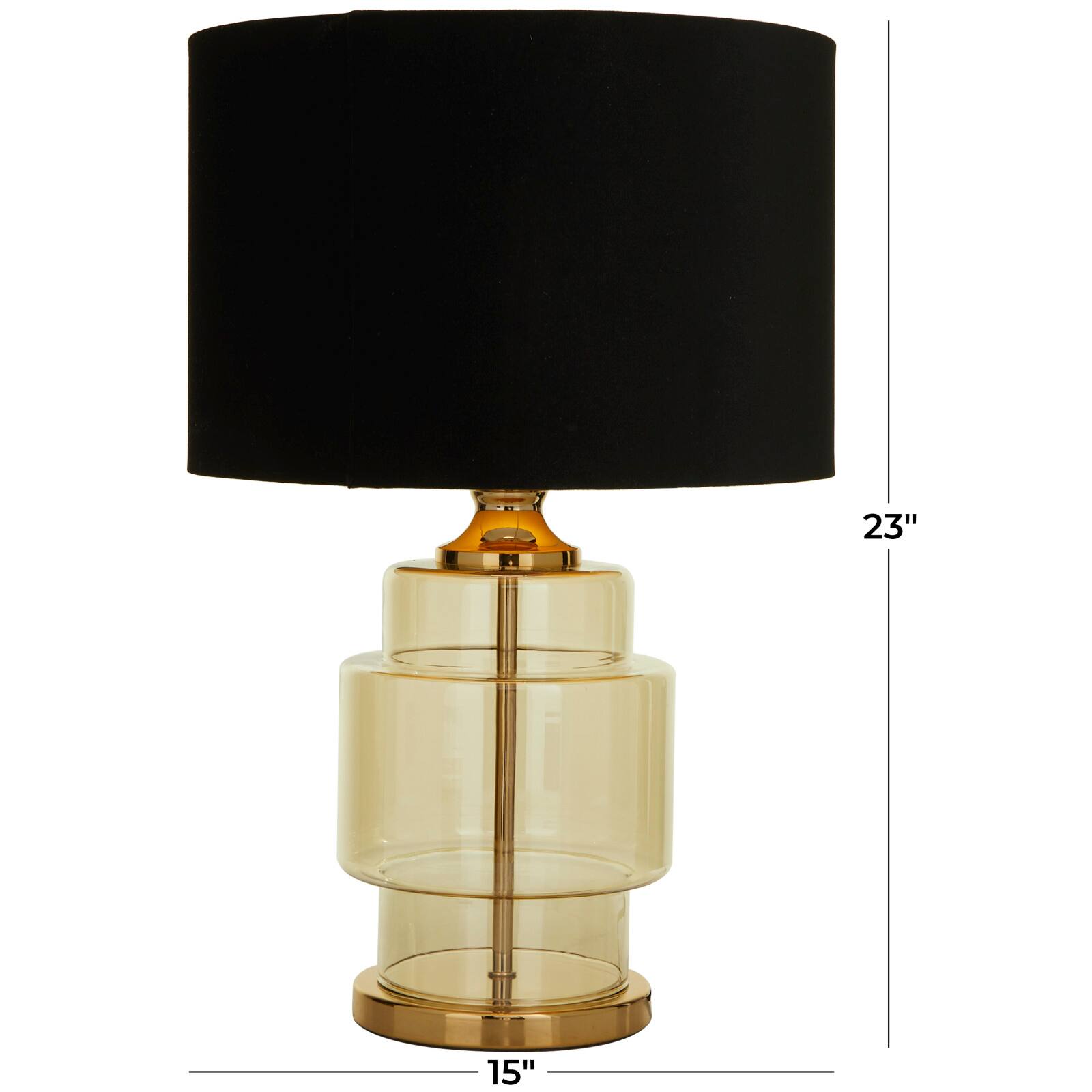 Gold Glass Transparent Base Table Lamp with Drum Shade 15" x 15" x 23"