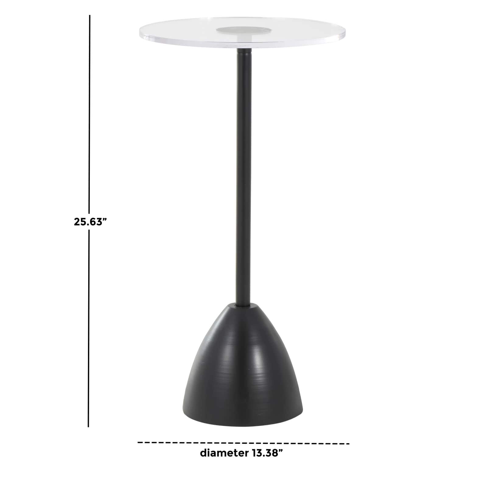 25.5" Black Metal Pedestal Accent Table with Clear Acrylic Tabletop