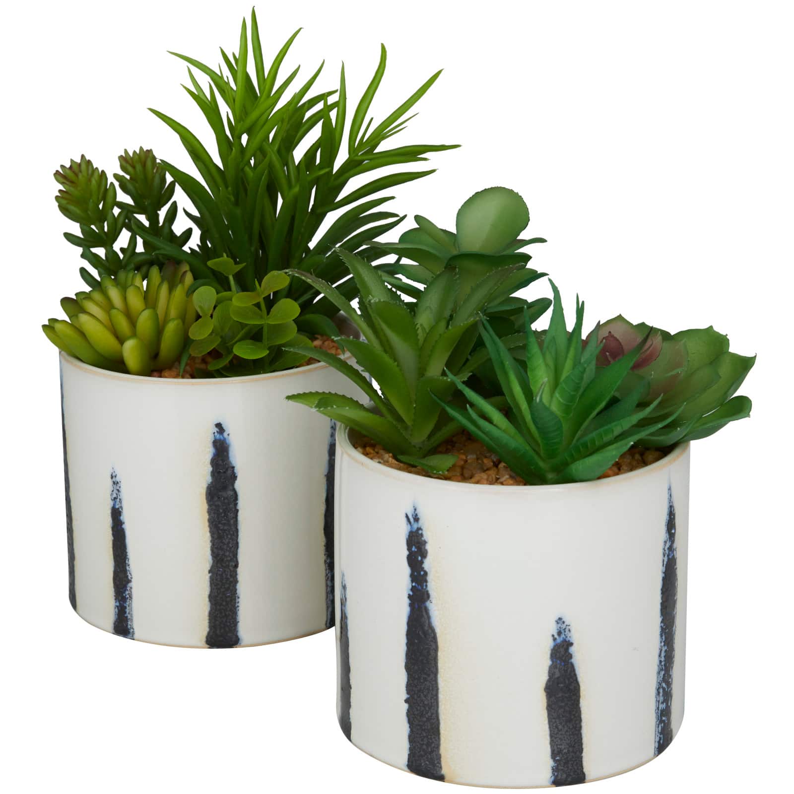 Green Faux Foliage Succulent in Patterned Porcelain Pot Set