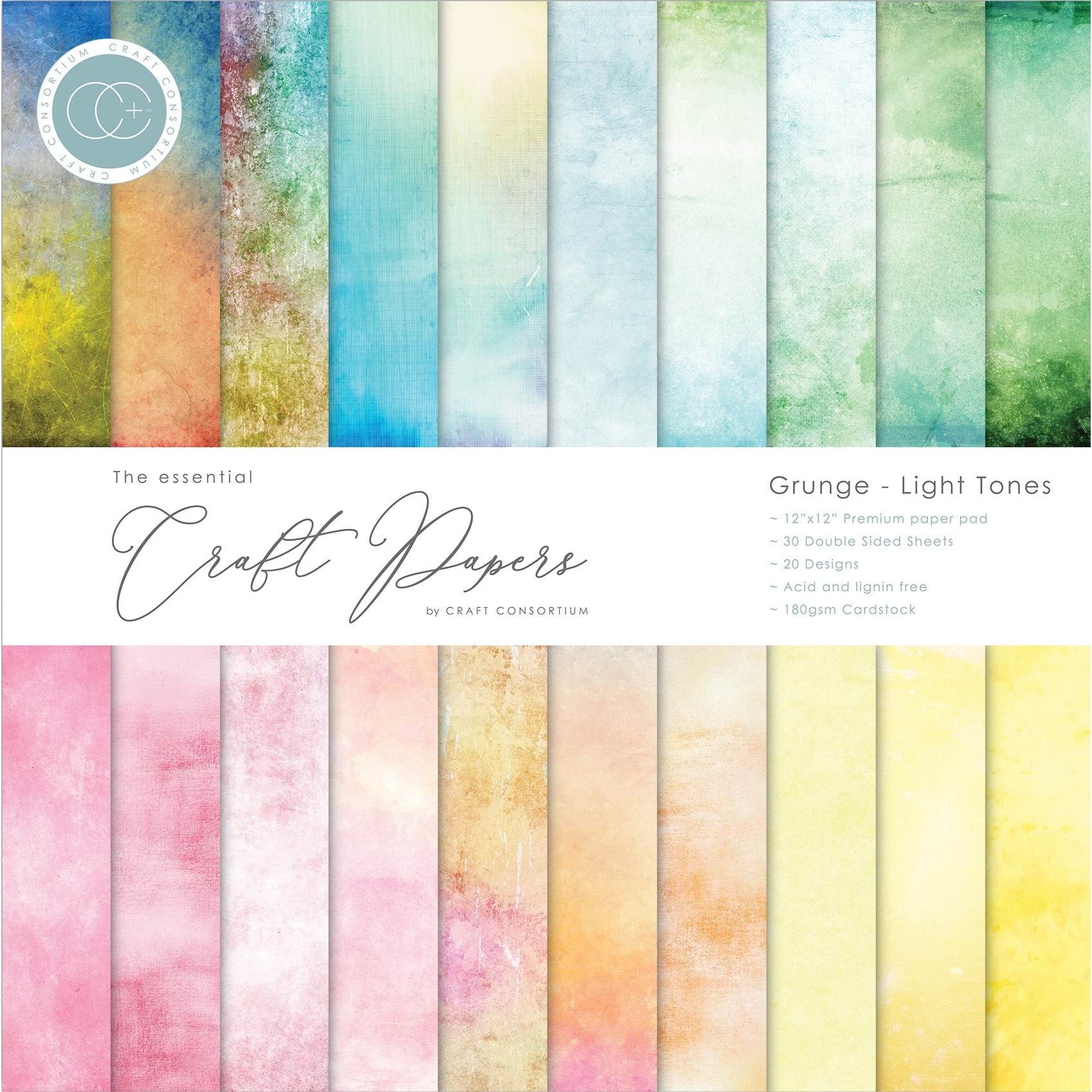 Craft Consortium Grunge Light Tones Double-Sided Paper Pad, 12" x 12"