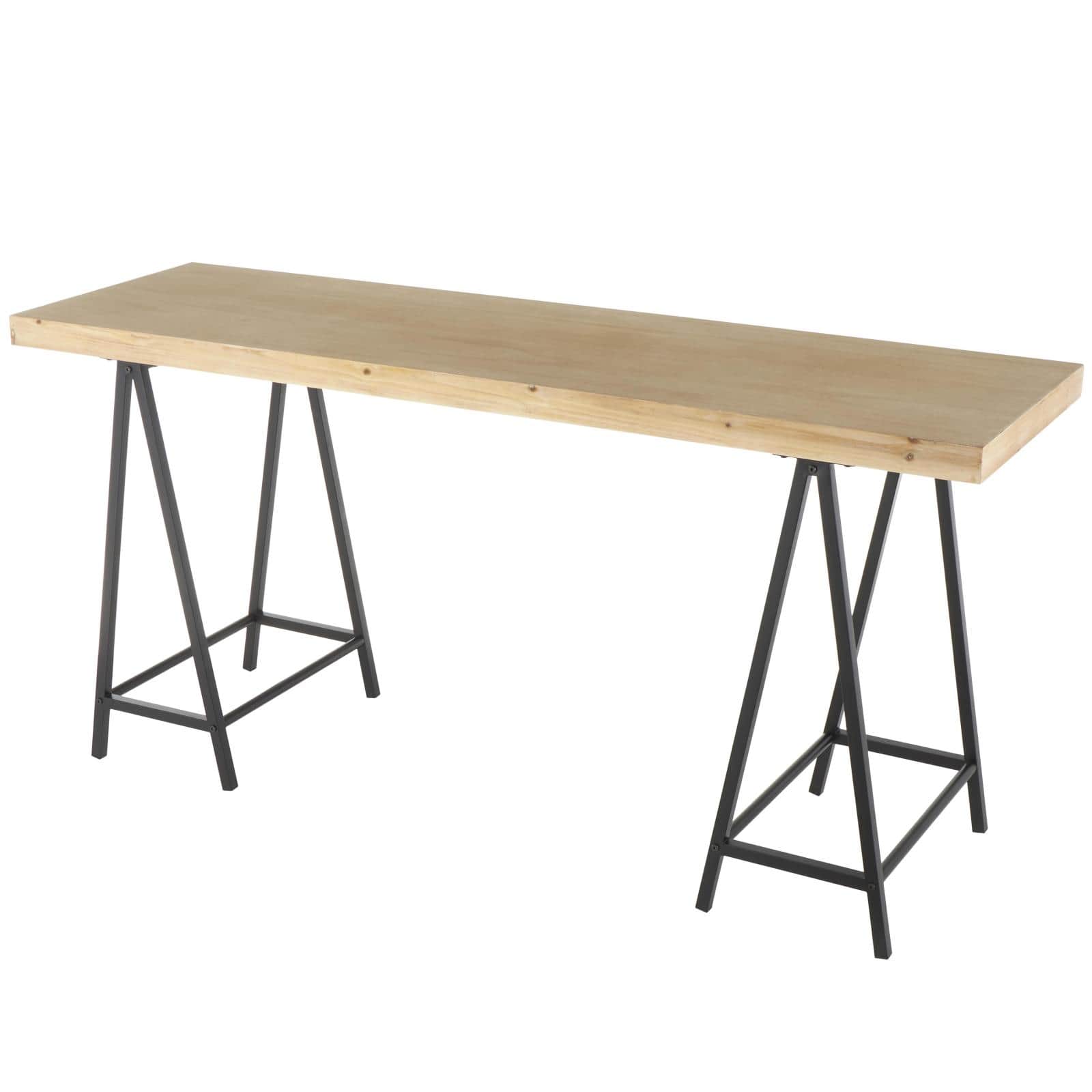 63" Brown Living Room Console Table with Black Metal Supports