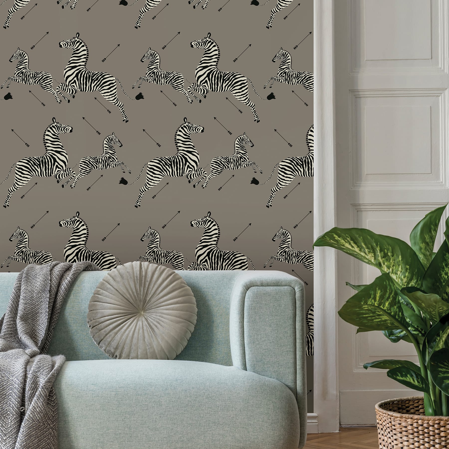 Scalamandre Gray Zebra Safari Peel & Stick Wallpaper