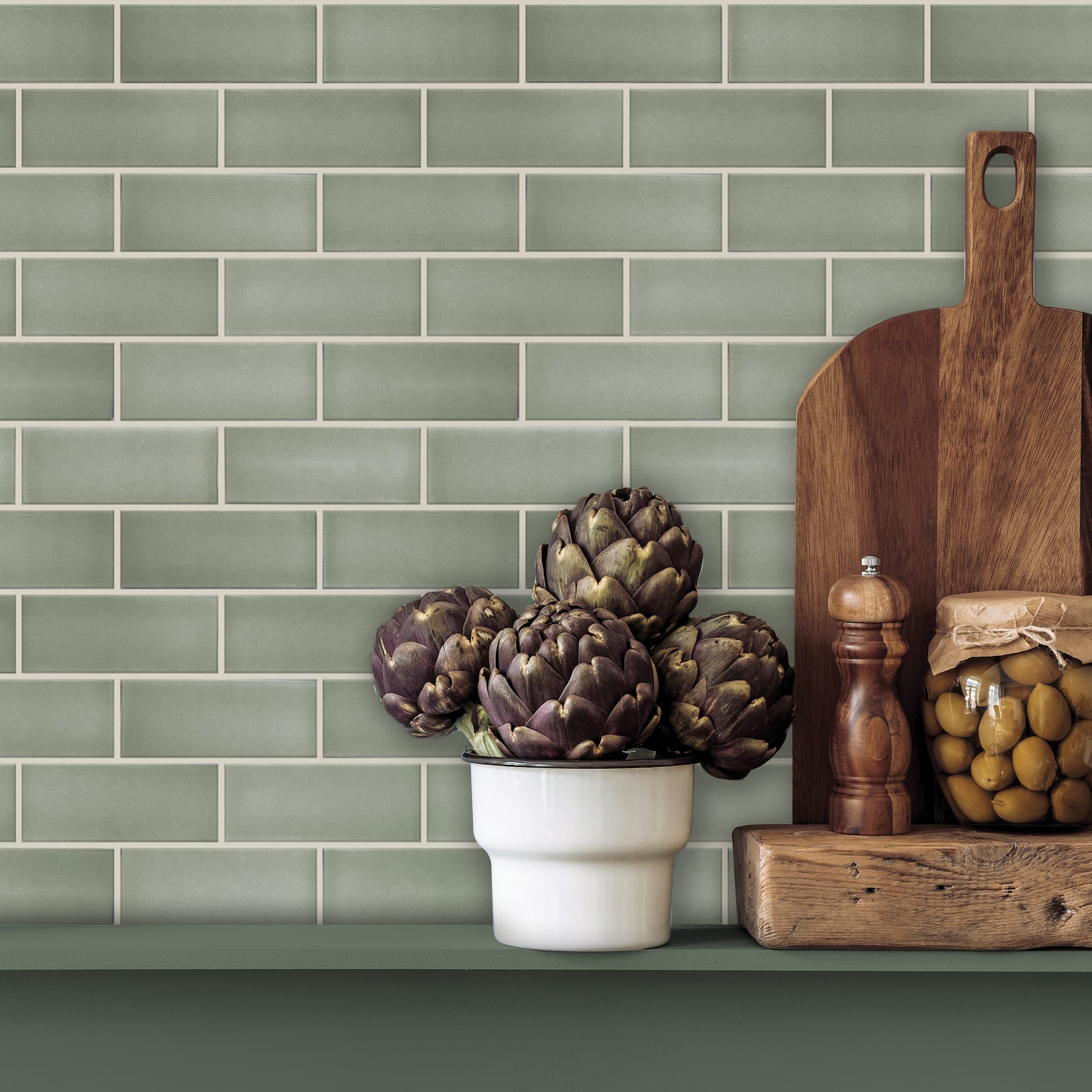 RoomMates Sage Green Ceramic Peel & Stick Sitcktiles