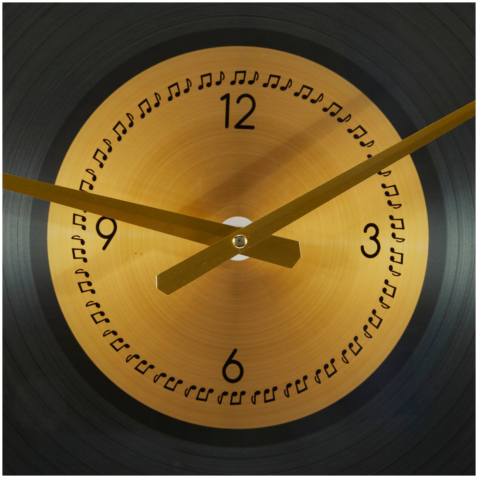 20" Black Glass Record Style Musical Notes Wall Clock