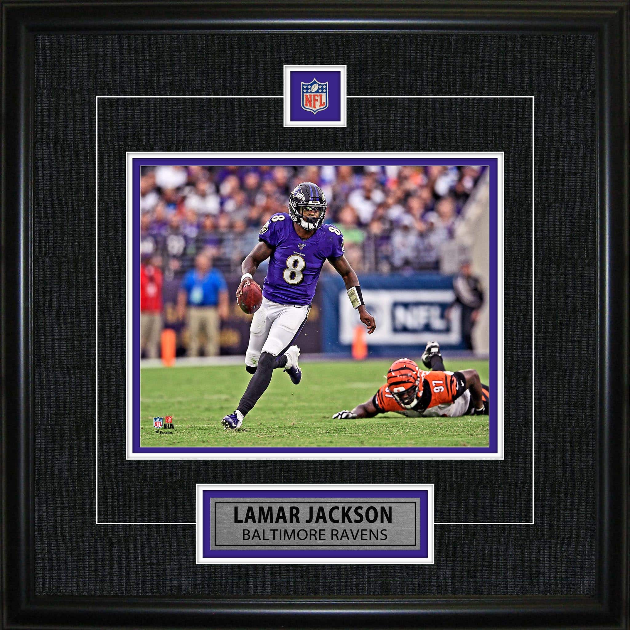 Lamar Jackson Framed Pin & Plate Ravens 18" x 18"