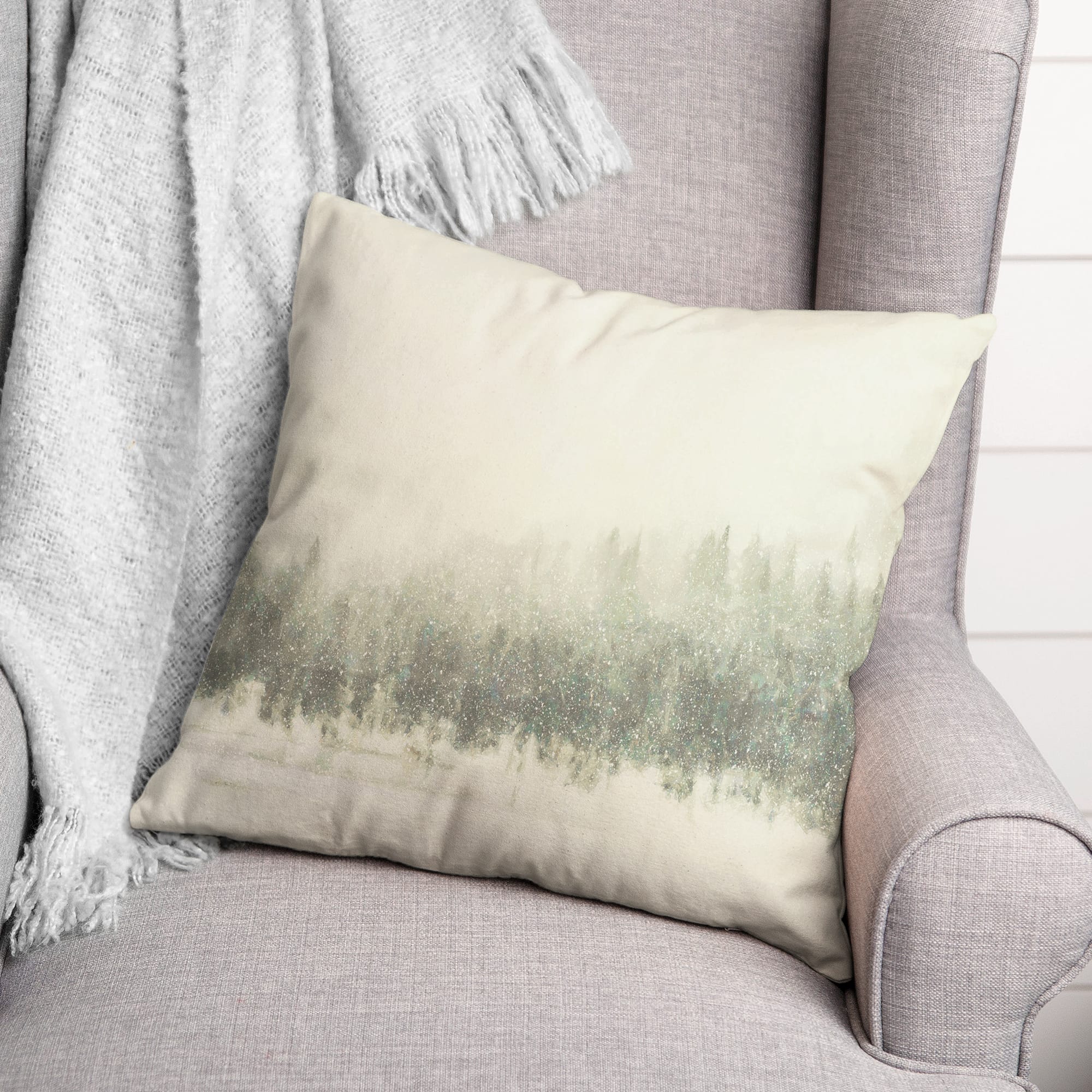Let It Snow Tree Line Green 18x18 Throw Pillow