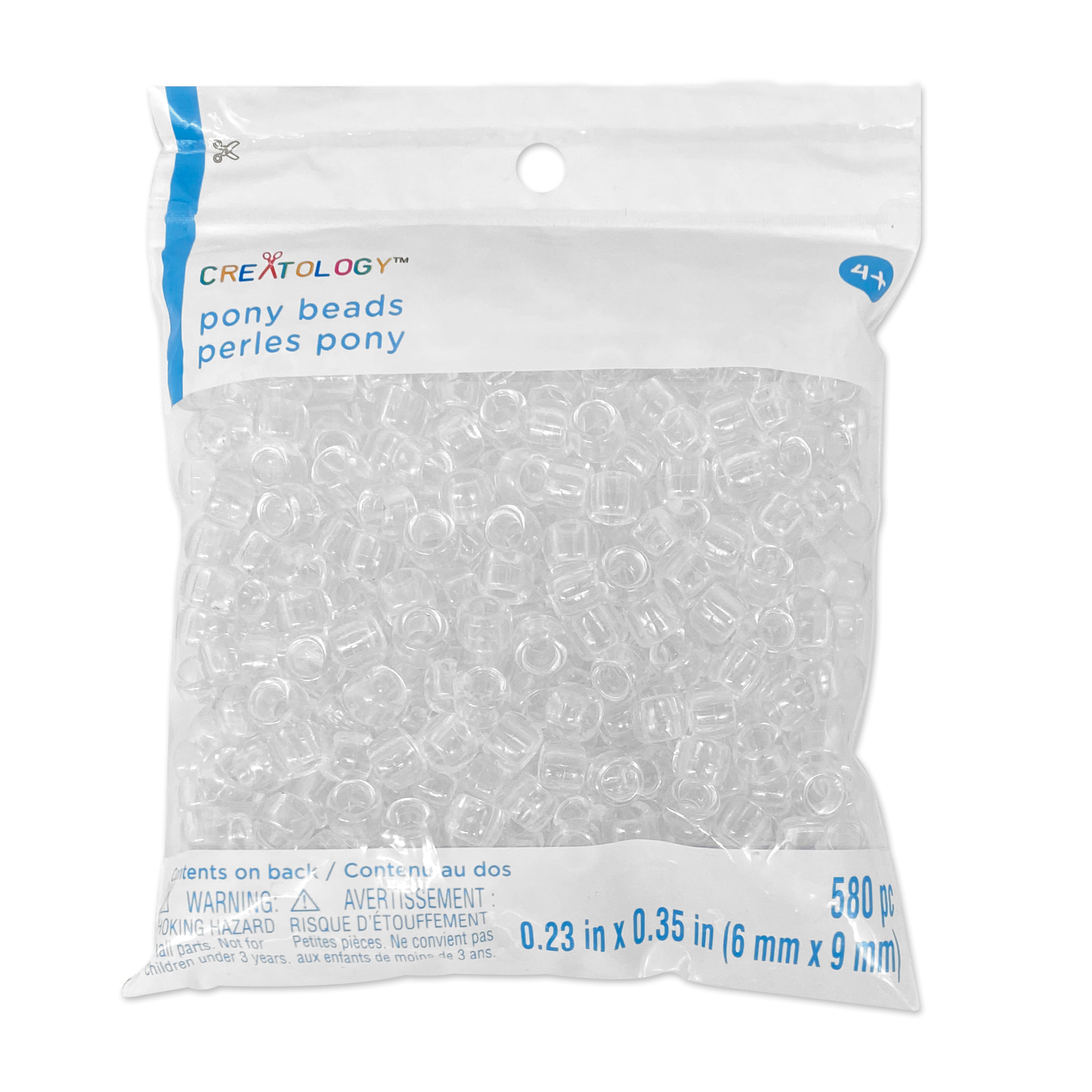 12 Packs: 580 ct. (6,960 total) Crystal Clear Pony Beads by Creatology™, 6mm x 9mm