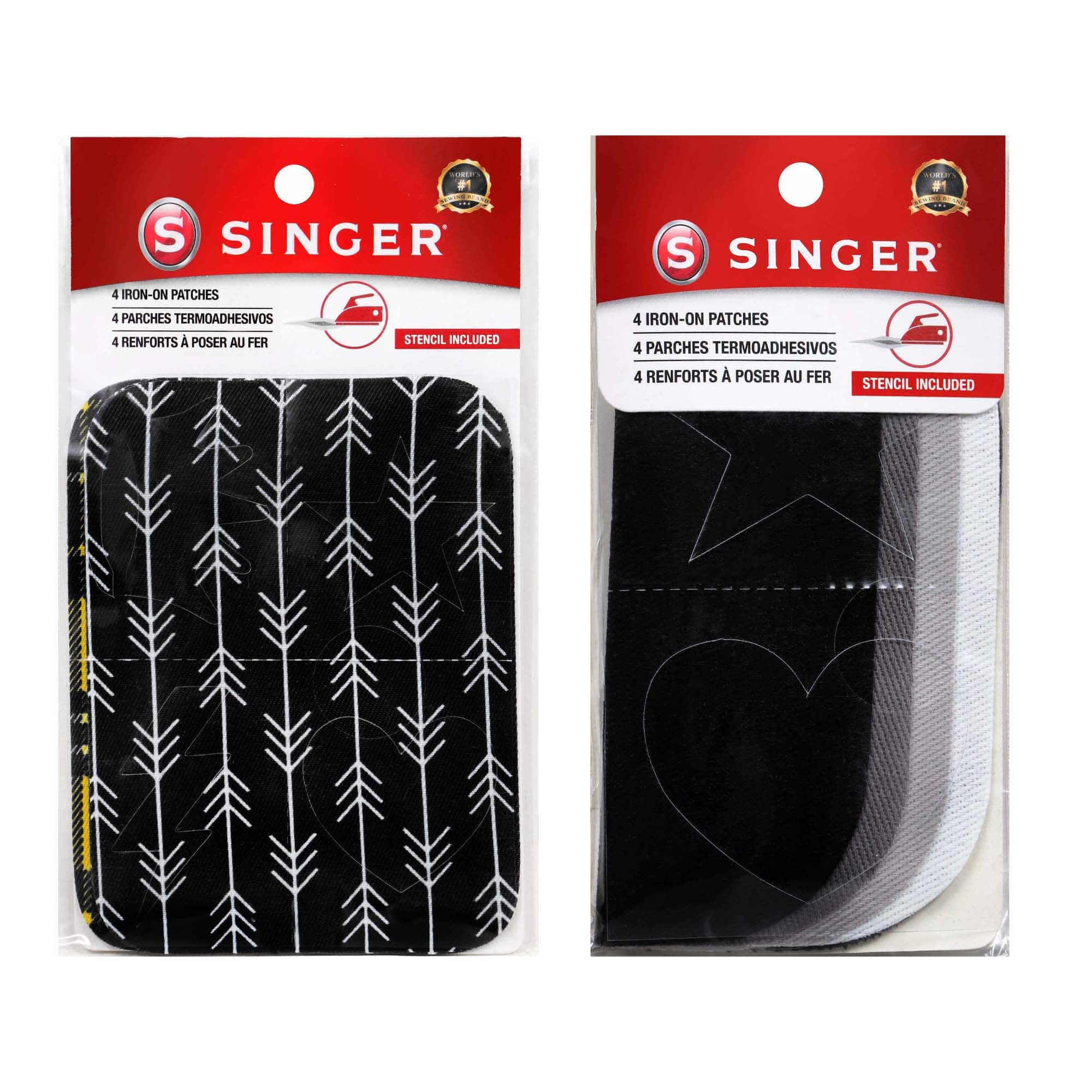 SINGER® Decorative Print & Solid DIY Iron-On Fabric Patch Kit with 2 Bonus Stencils