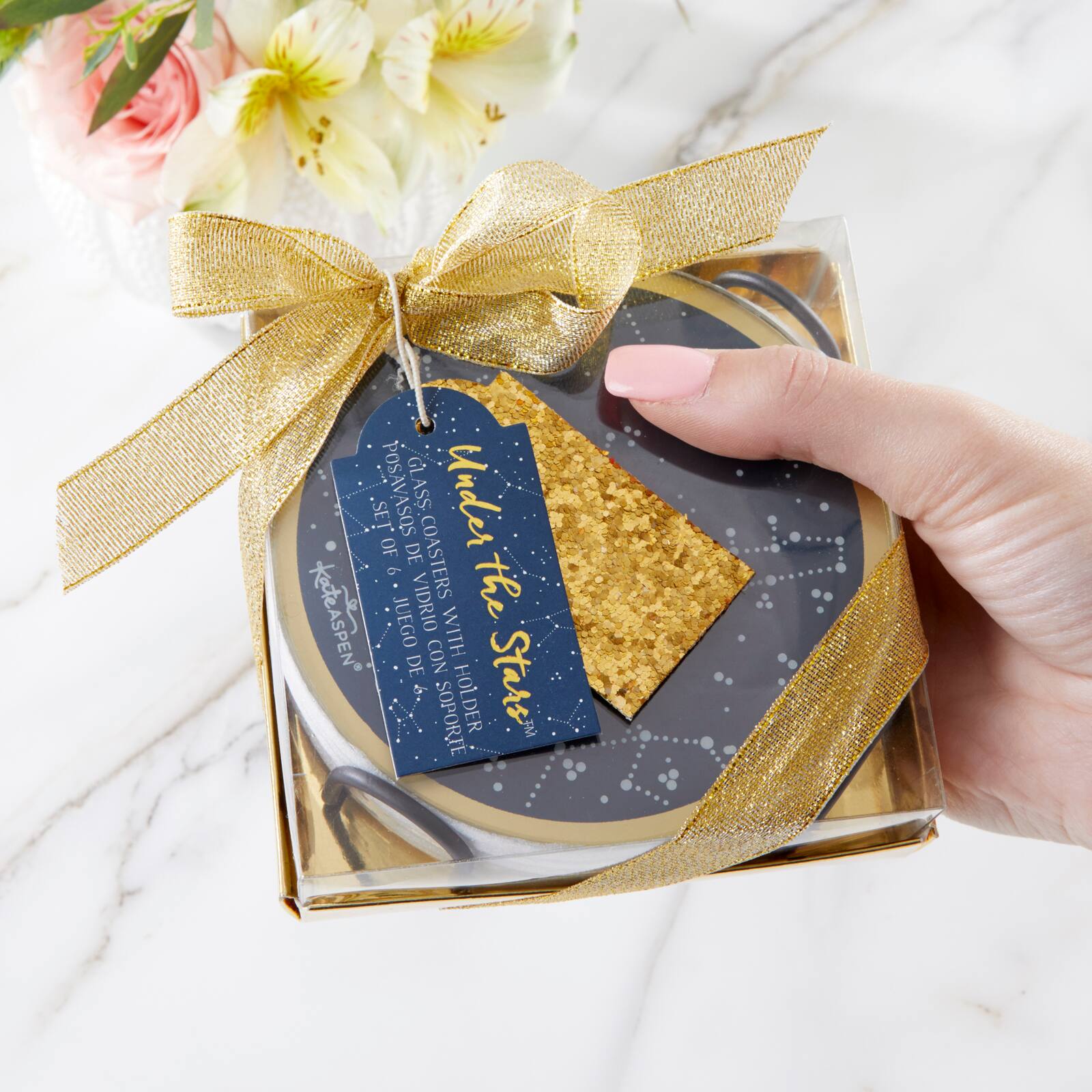 Kate Aspen® Under the Stars Glass Coasters & Holder Set