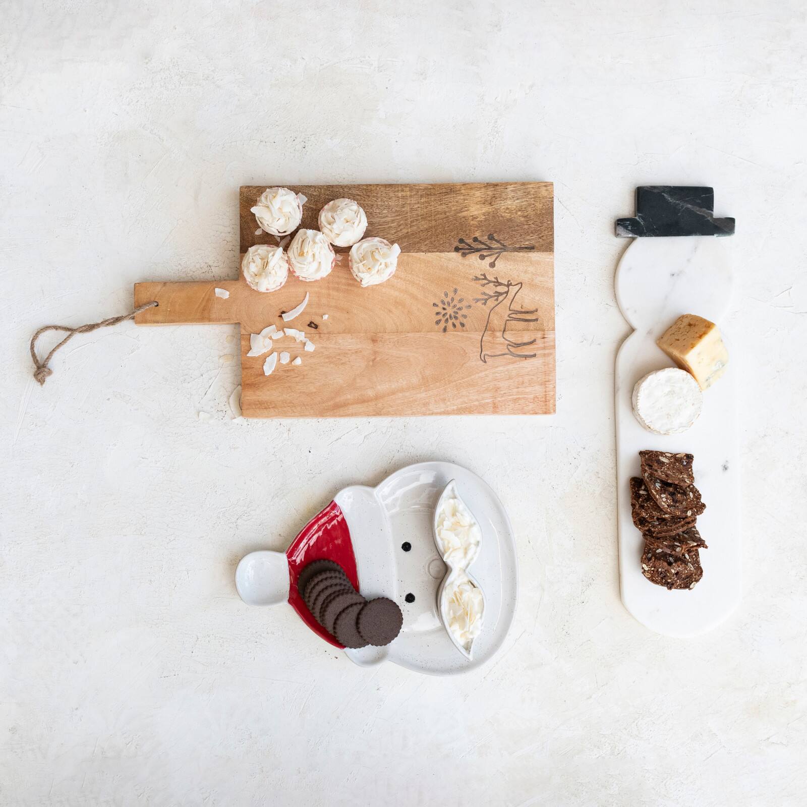 Hello Honey® 19" White & Black Marble Snowman Shaped Cheese & Cutting Board
