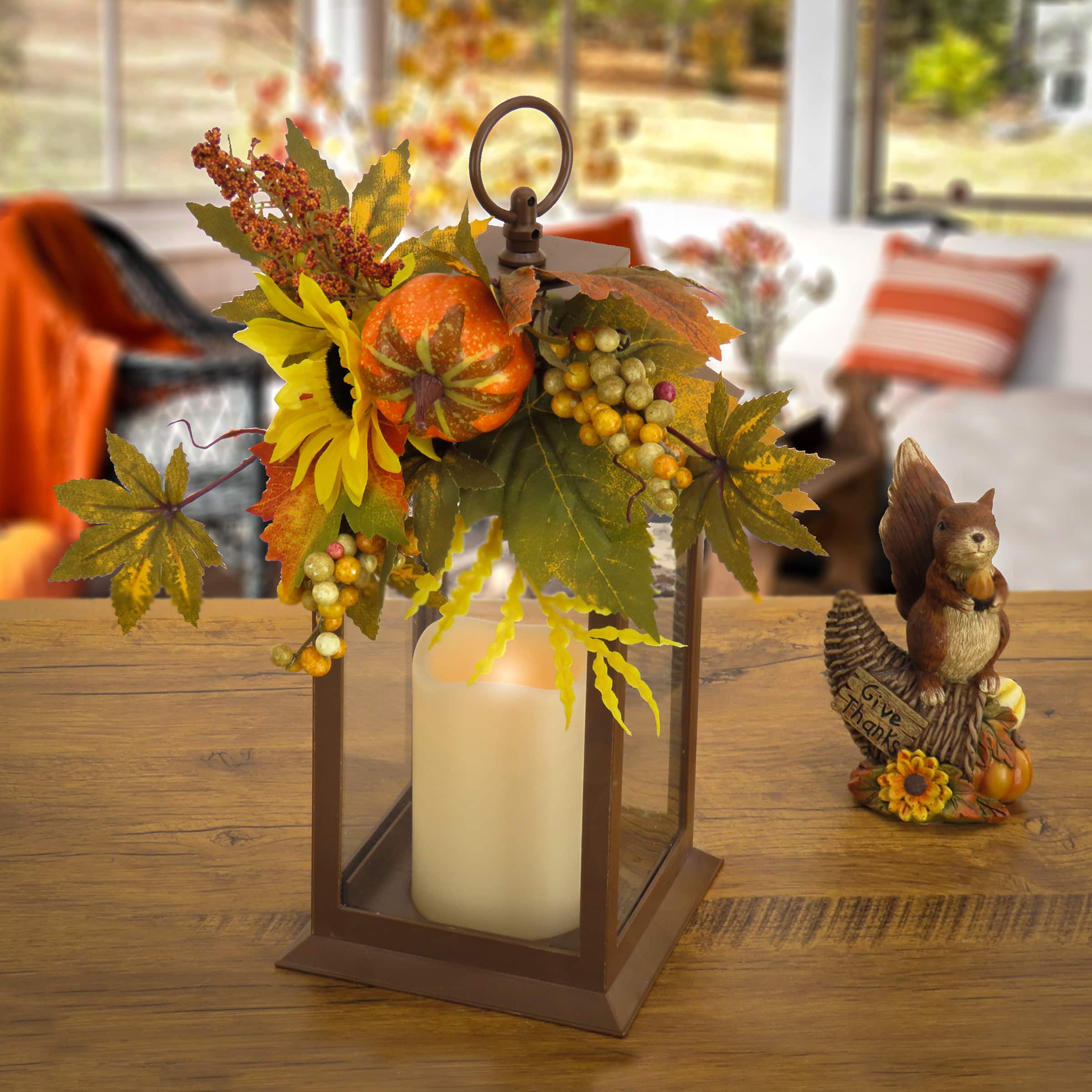 14" Harvest Lantern Decoration with LED Candle