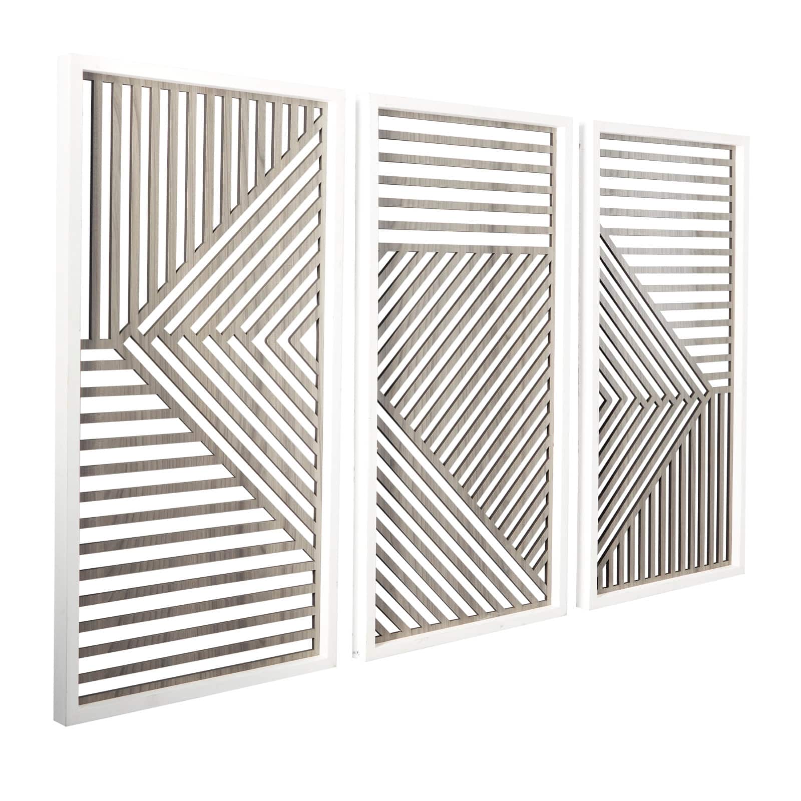 Brown Wood Carved Geometric Wall Decor Set of 3 17", 31"