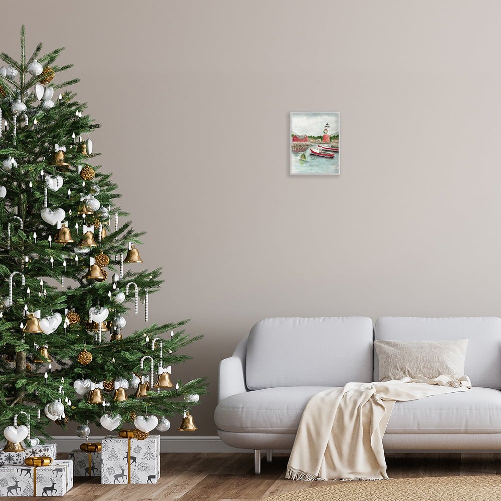 Stupell Industries Coastal Christmas Harbour Framed Giclee Wall Art