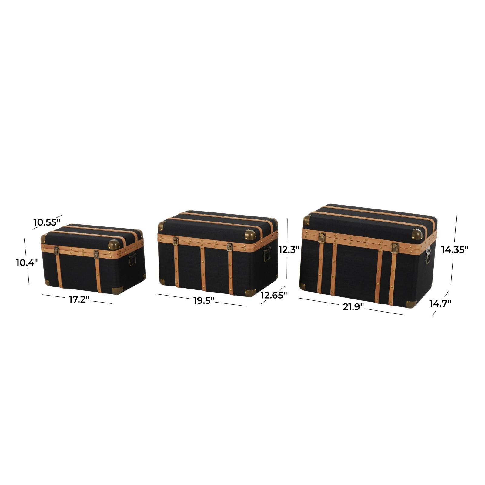 Black Fabric Decorative Trunk Set with Brass Metal Latches