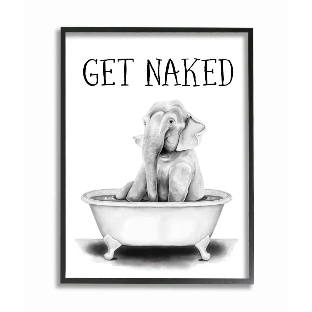 Stupell Industries Elephant Bathroom Humor Get Naked Phrase Animal Tub Framed Wall Art