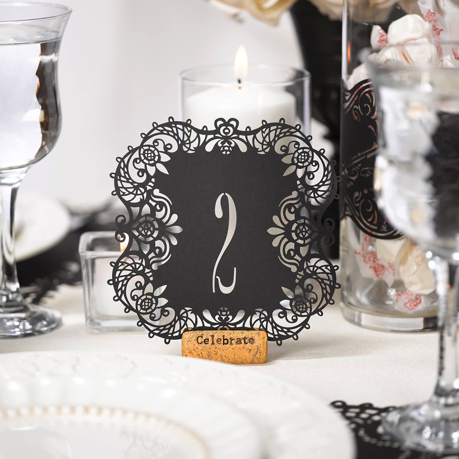 Hortense B. Hewitt Co. Numbers 1-10 Black Laser Cut Table Number Cards