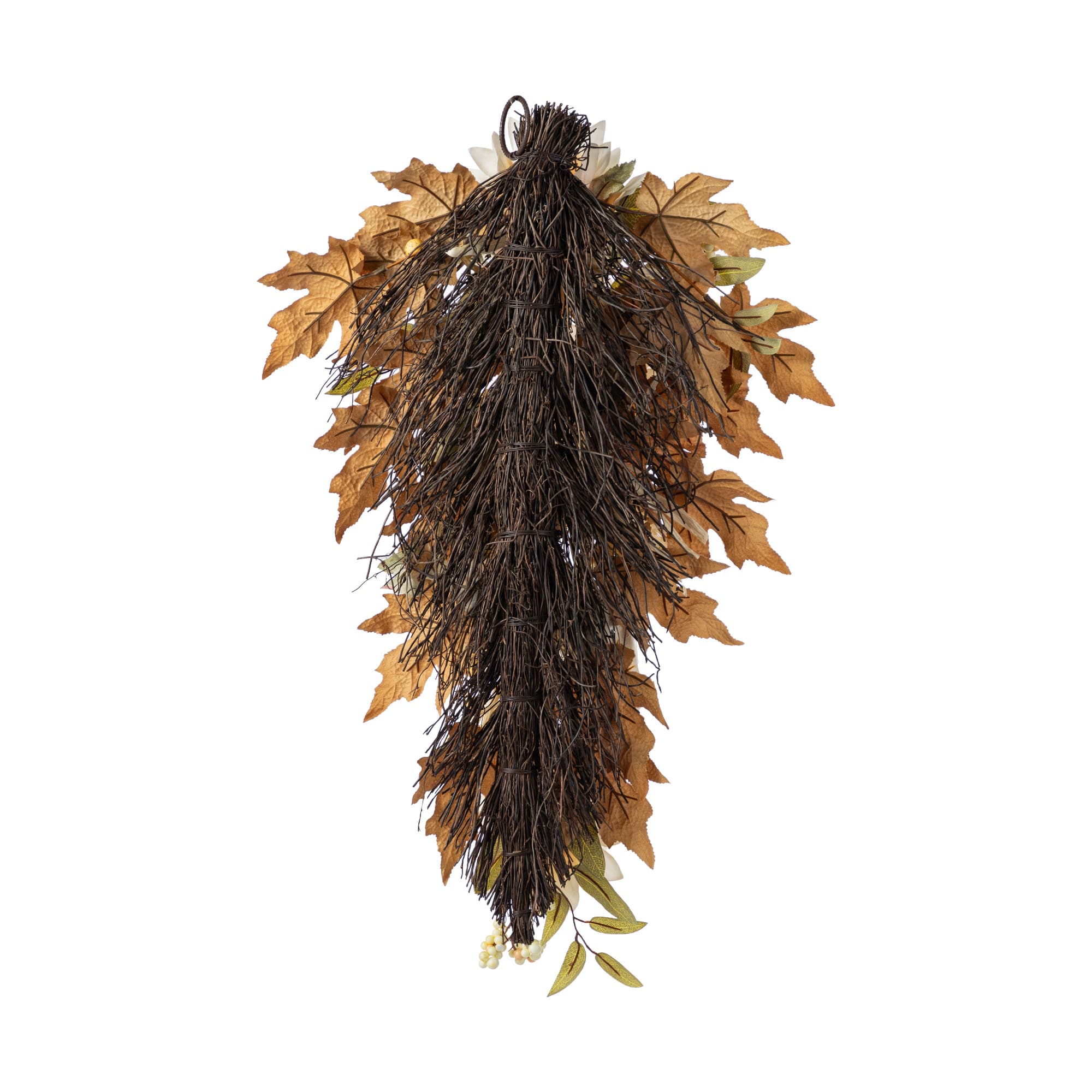 Glitzhome® 28" Fall Neutral Sunflower, Pumpkin and Leaf Swag