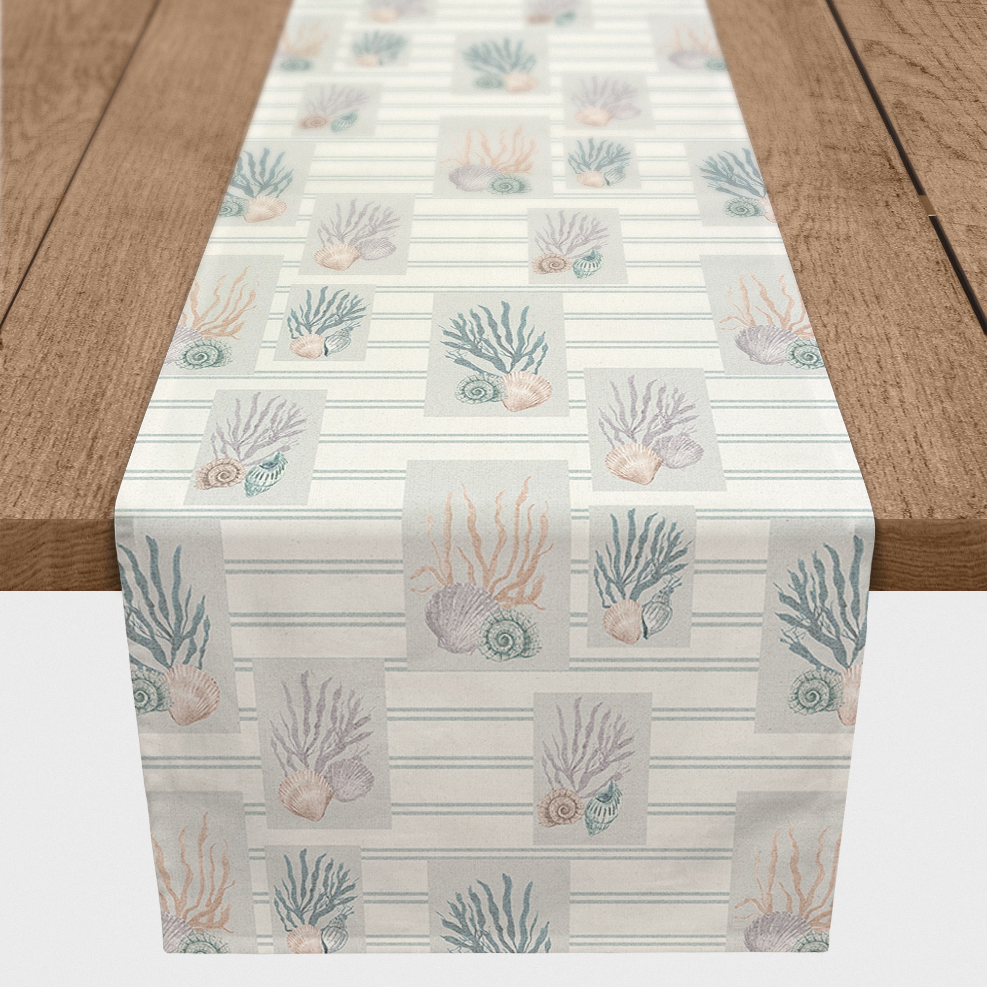 Shell Panels on Stripes Cotton Twill Runner
