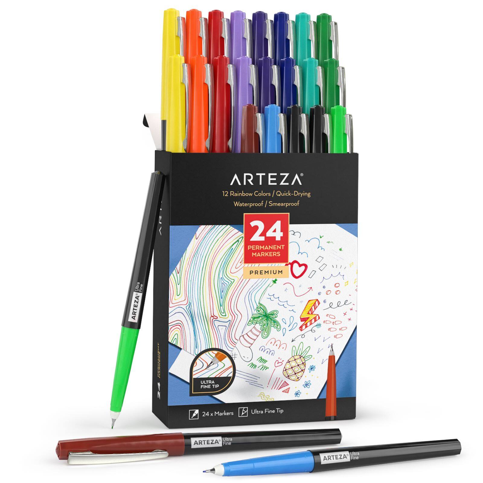 Arteza® Rainbow Colors Permanent Ultra Fine Tip Marker Set