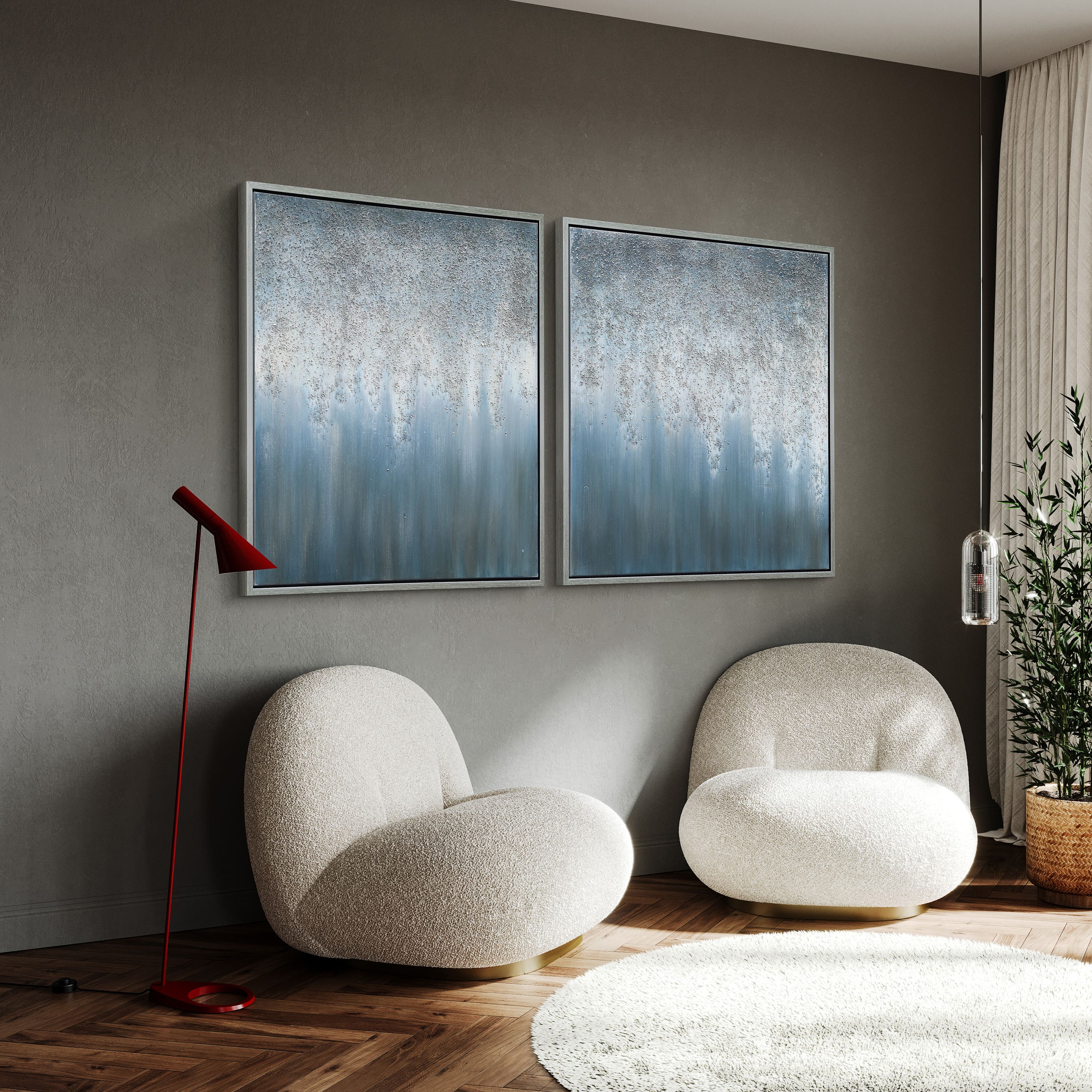 Empire Art Direct 36" x 36" Blue Rain Textured Metallic Glitter Hand Painted Canvas Wall Art Set