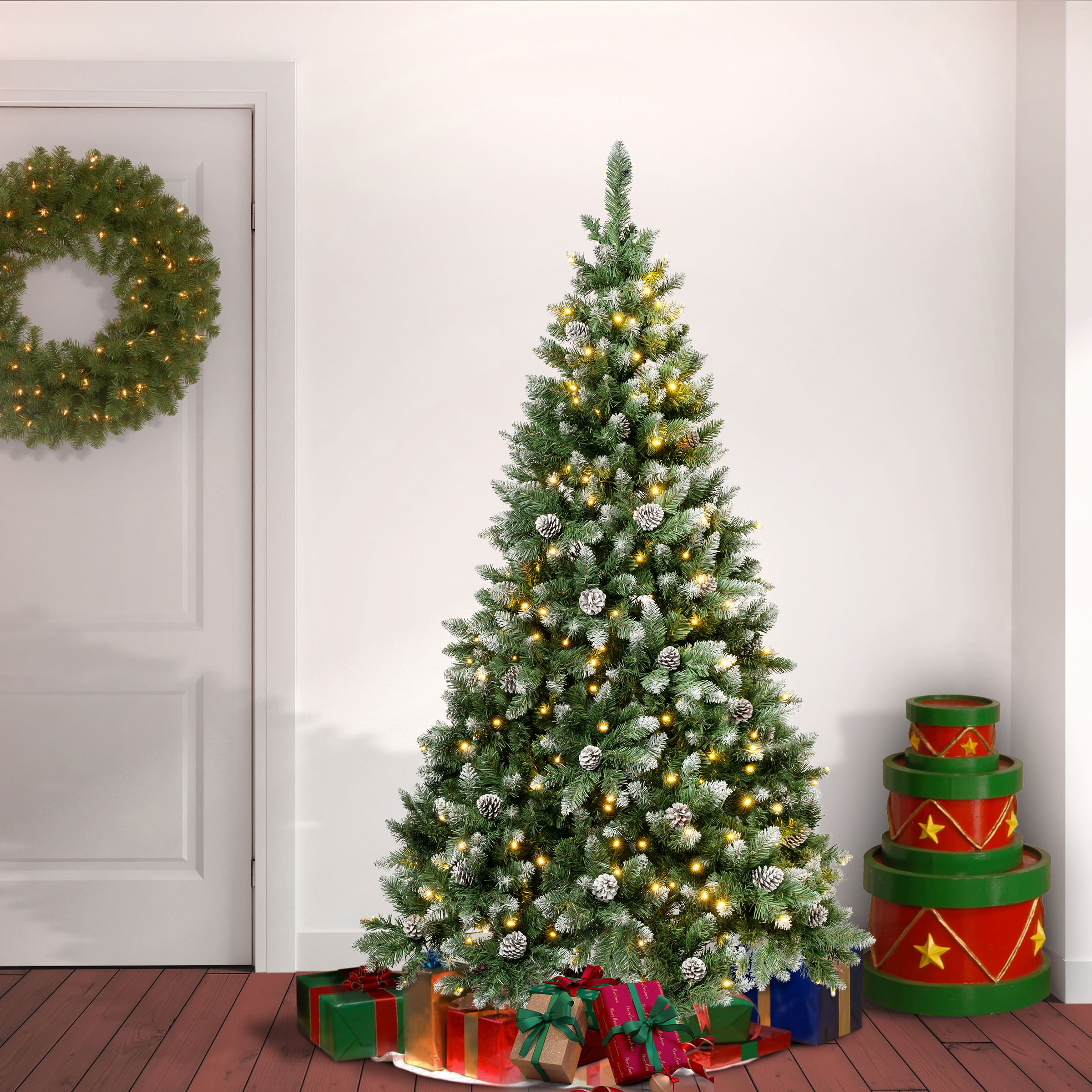 6ft. Pre-Lit Snowy Oakley Hills Fir Artificial Christmas Tree, Warm White LED Lights