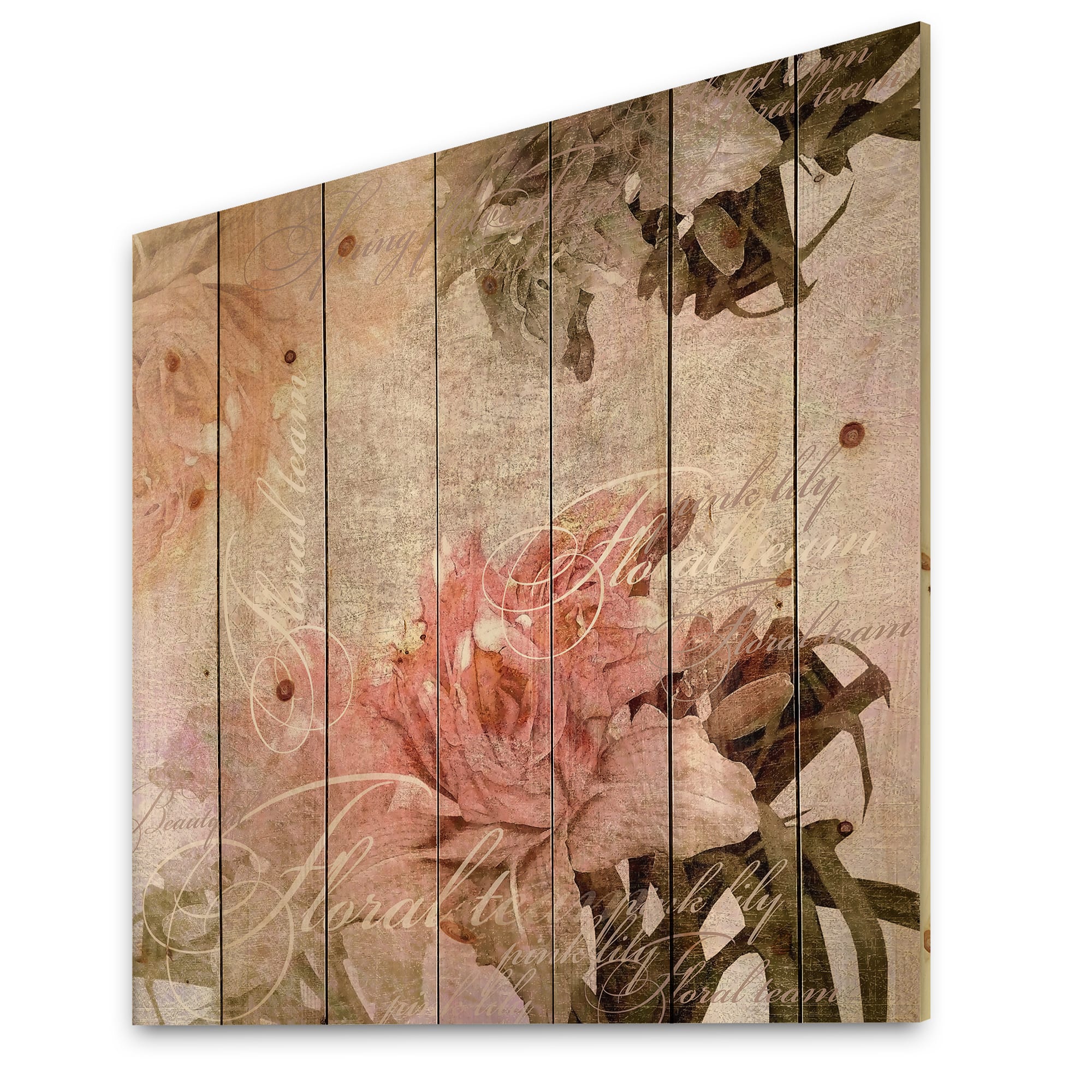 Designart - Vintage Flowers In Pastel Colours - Traditional Print on Natural Pine Wood