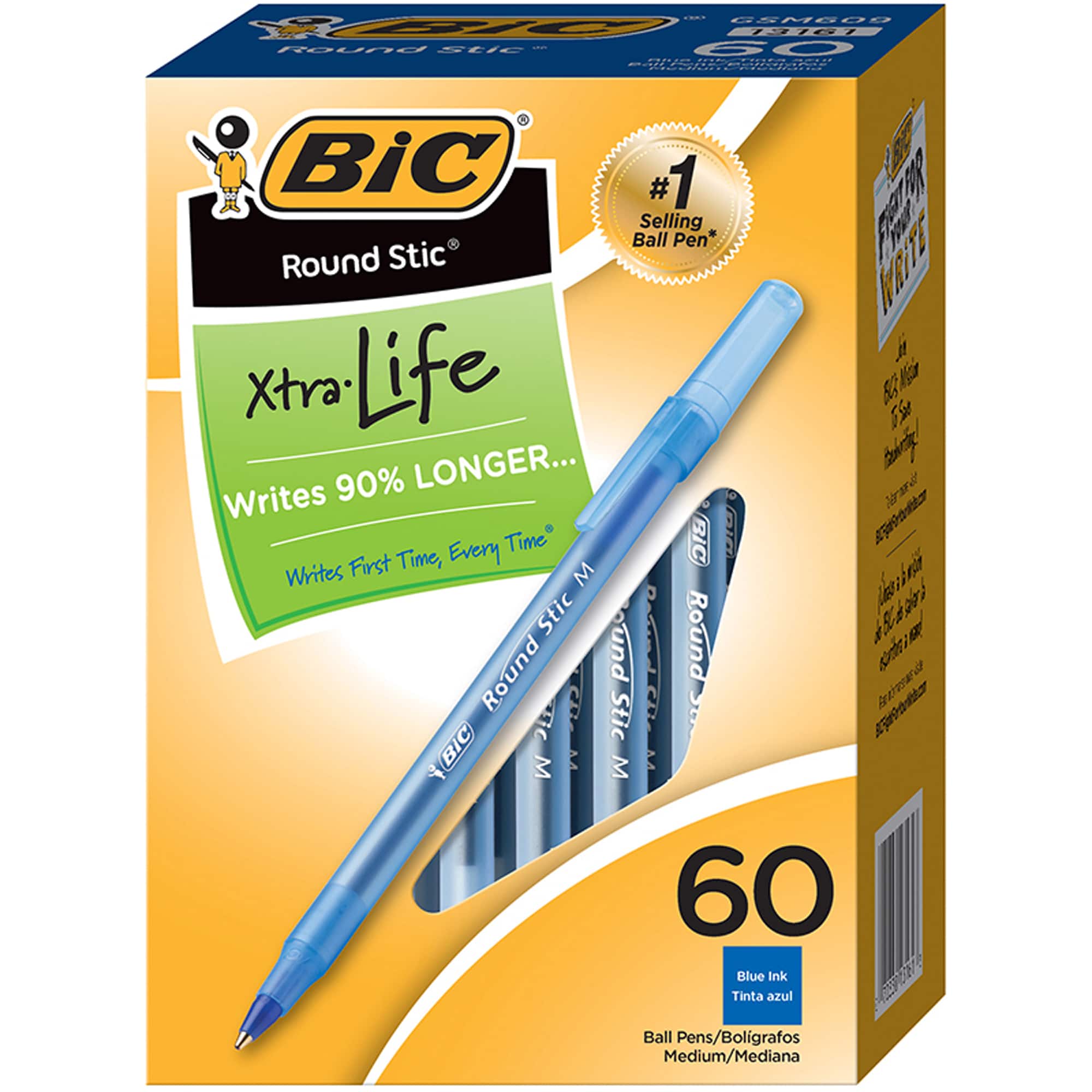 BiC® Round Stic® Xtra Life Medium Blue Ball Pen, Pack of 60