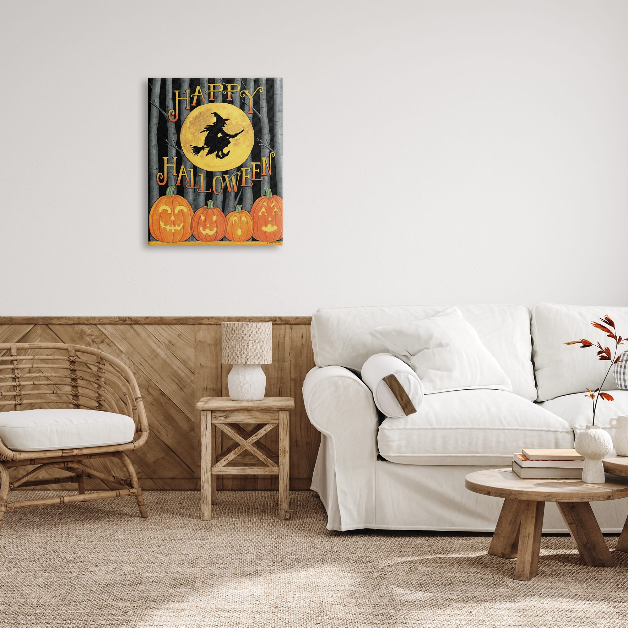Stupell Industries Happy Halloween Forest Witch Canvas Wall Art