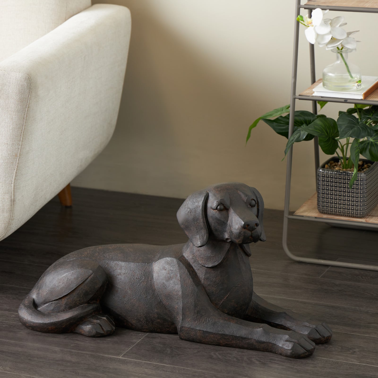 30.5" Black with Copper Shading Sitting Dog Sculpture