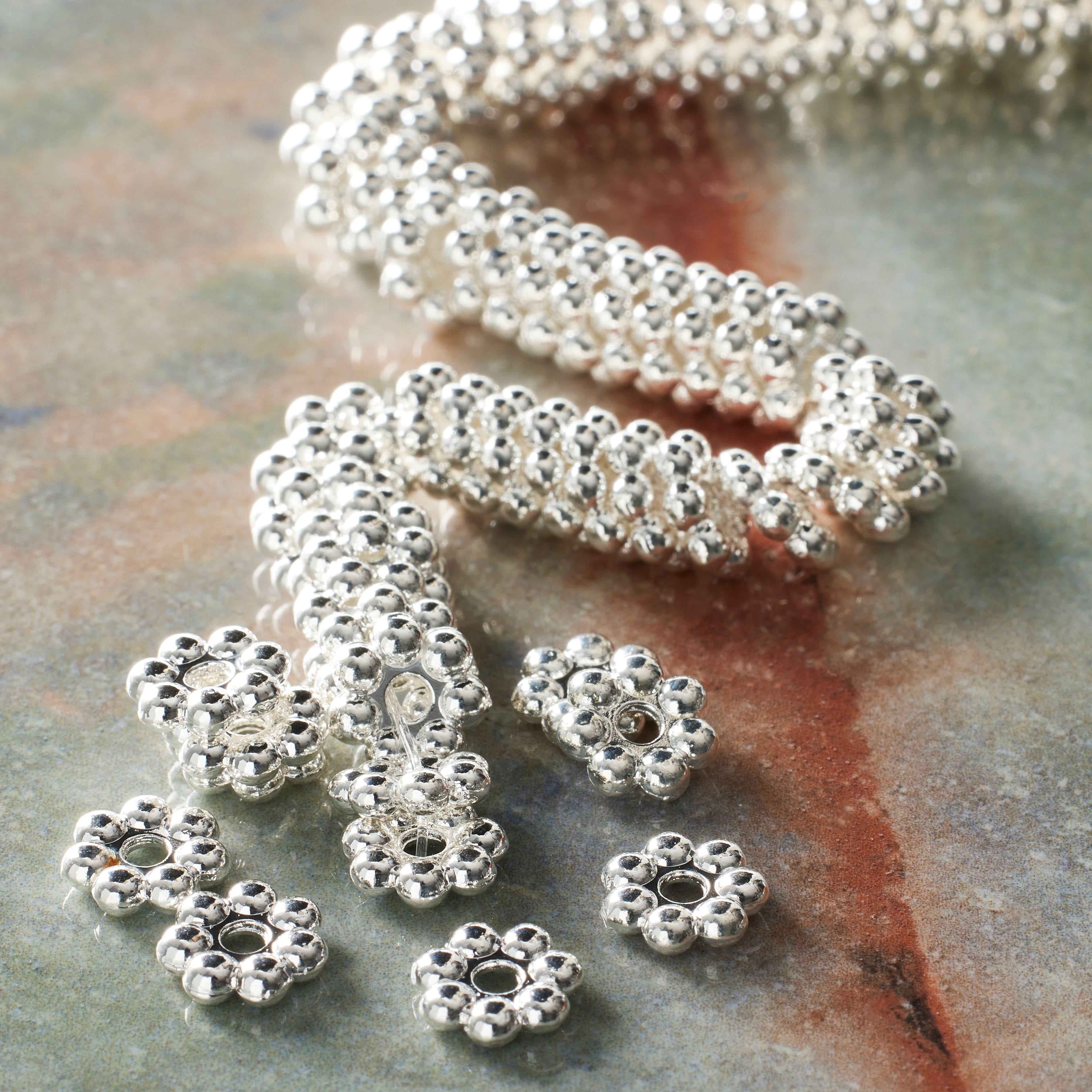 Silver Metal Large Dot Rondelle Beads, 8mm by Bead Landing™
