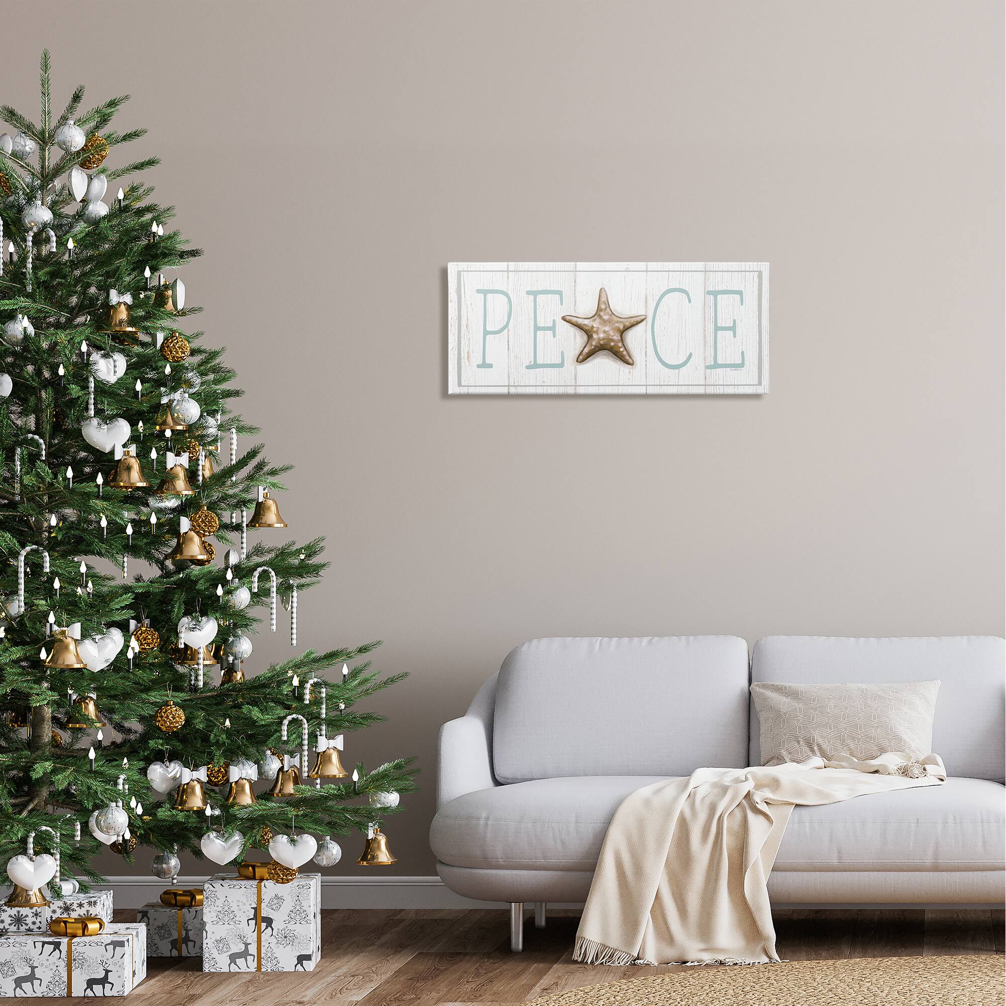 Stupell Industries Peace Seasonal Starfish Sign Canvas Wall Art